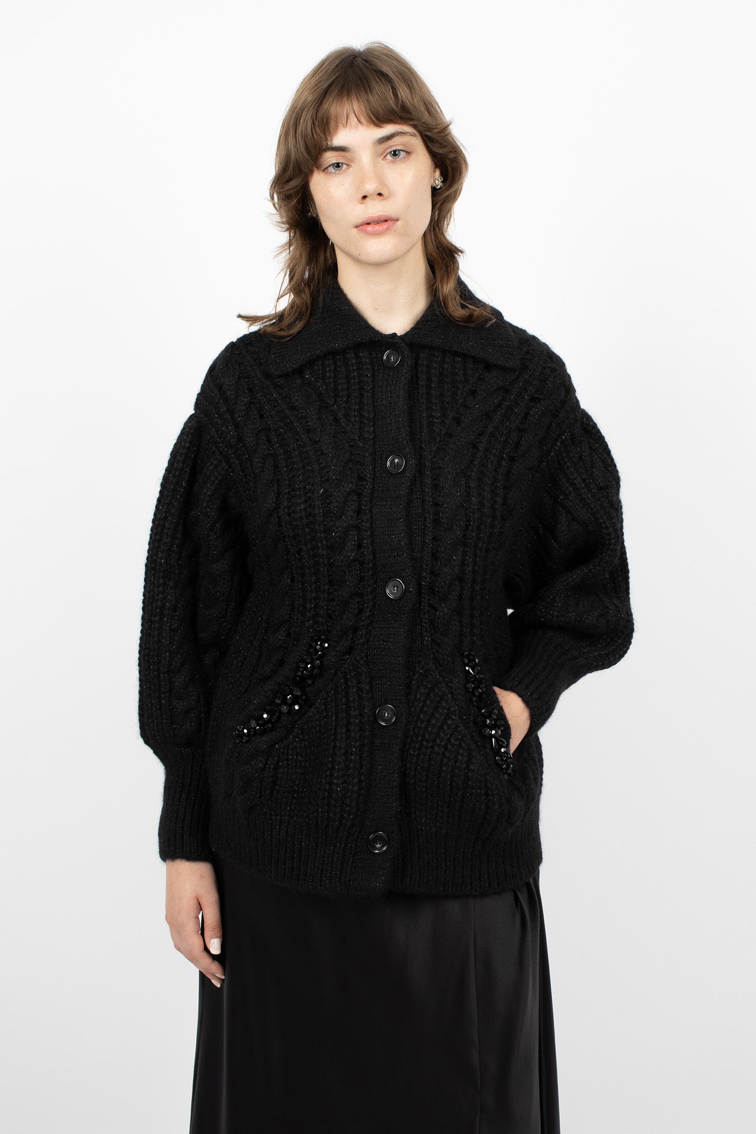 Sculpted Chunky Knit Cardigan Black