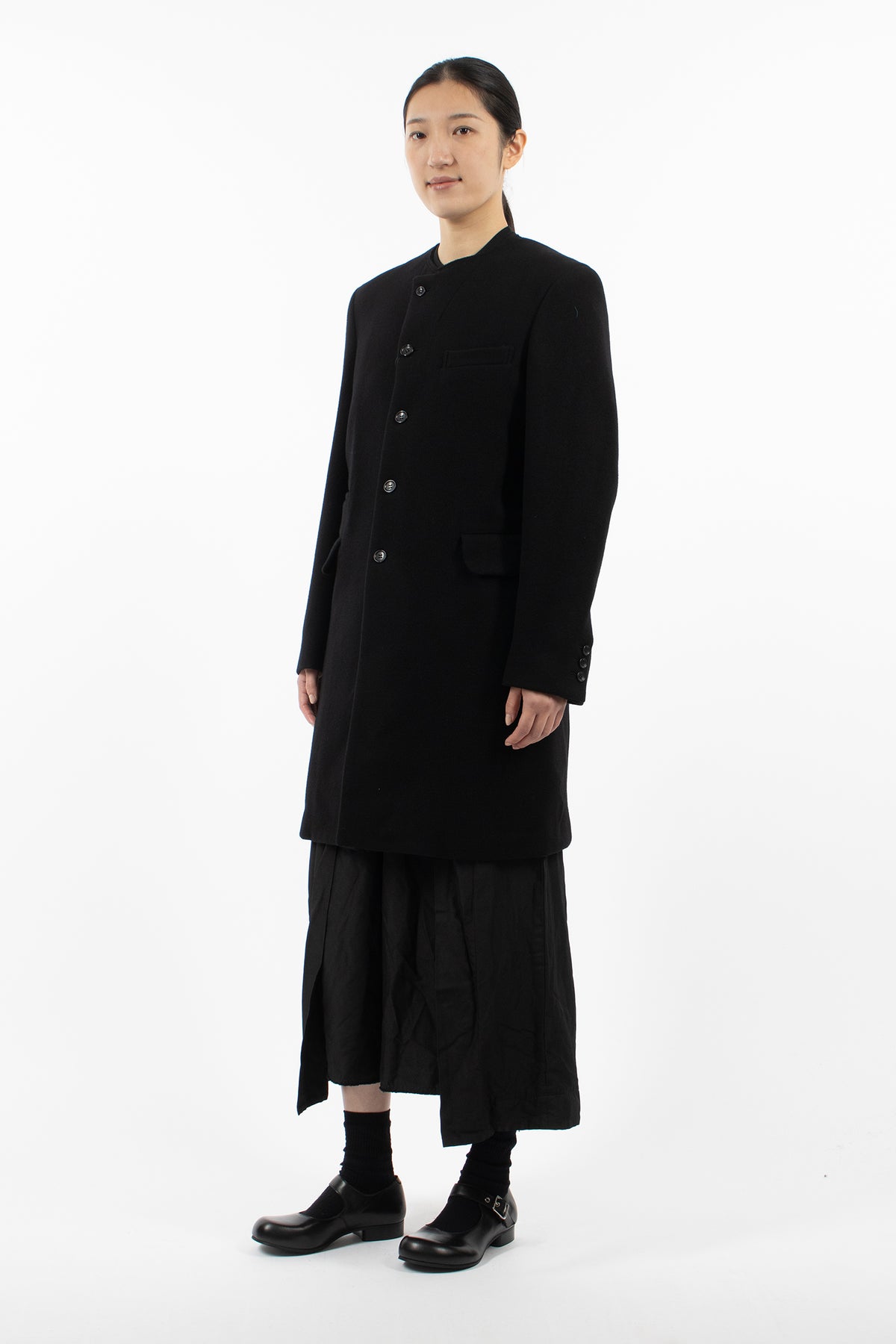 Collarless Overcoat Black