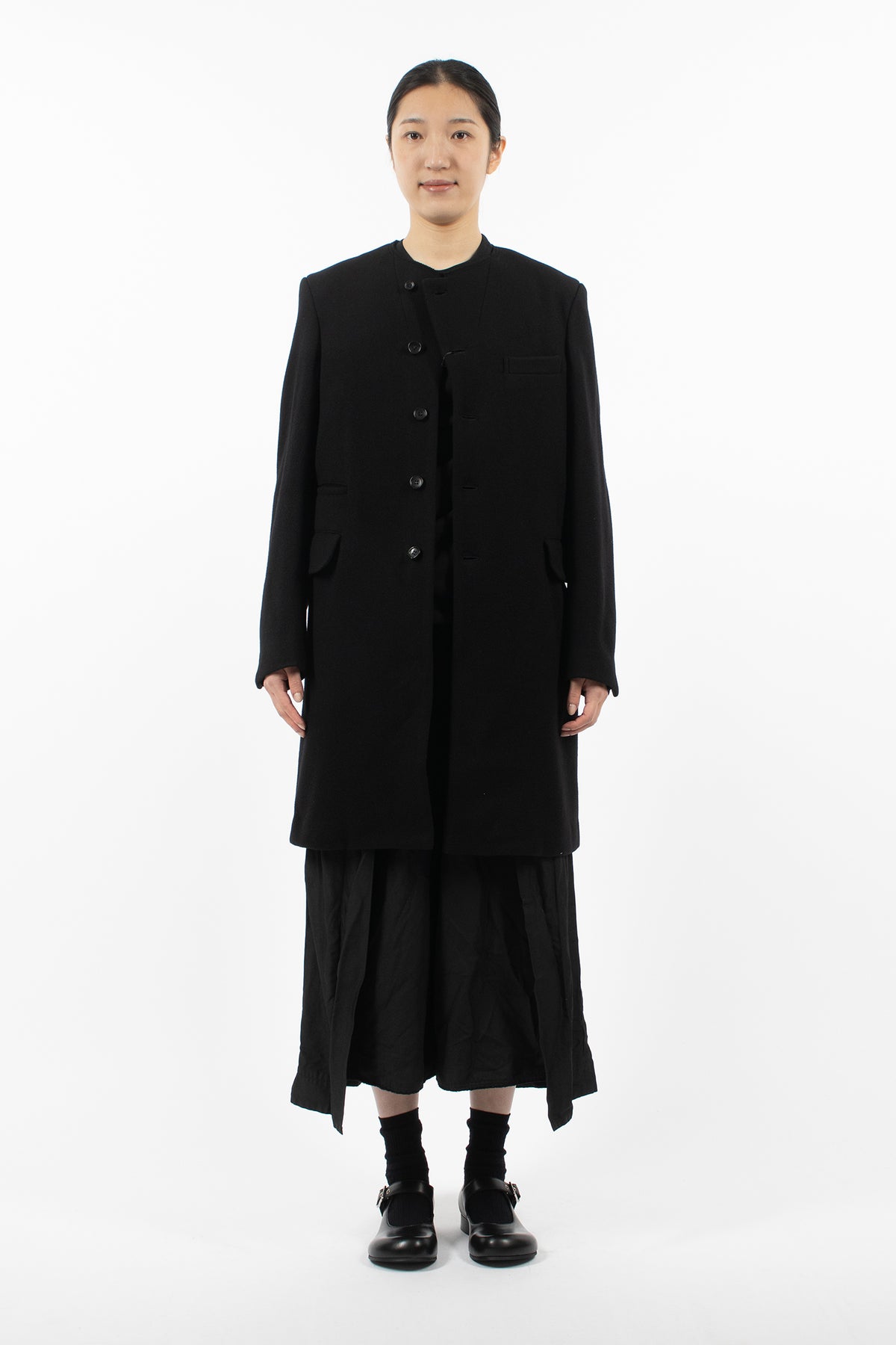 Collarless Overcoat Black