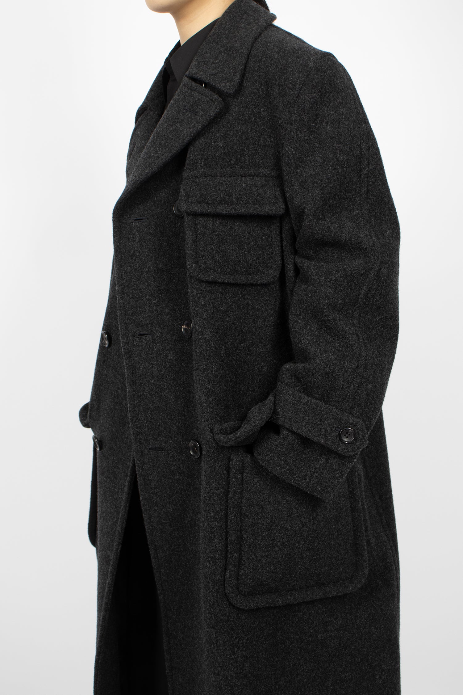 Padded Pocket Double-Breasted Coat Charcoal