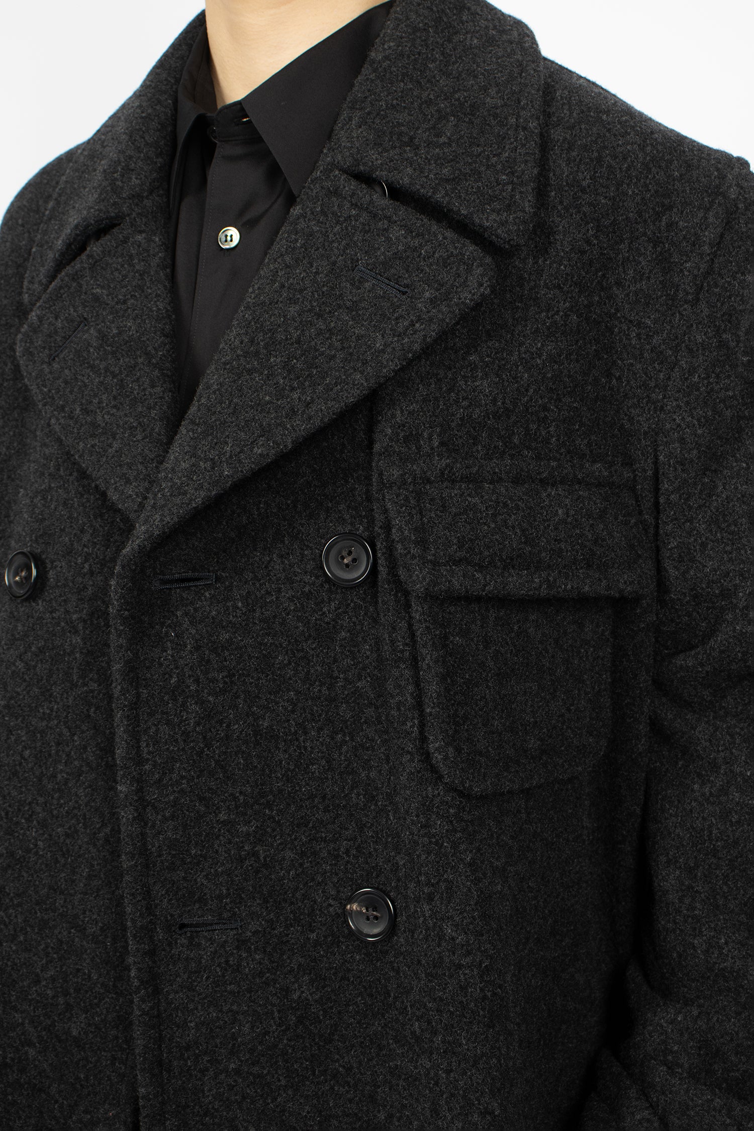Padded Pocket Double-Breasted Coat Charcoal
