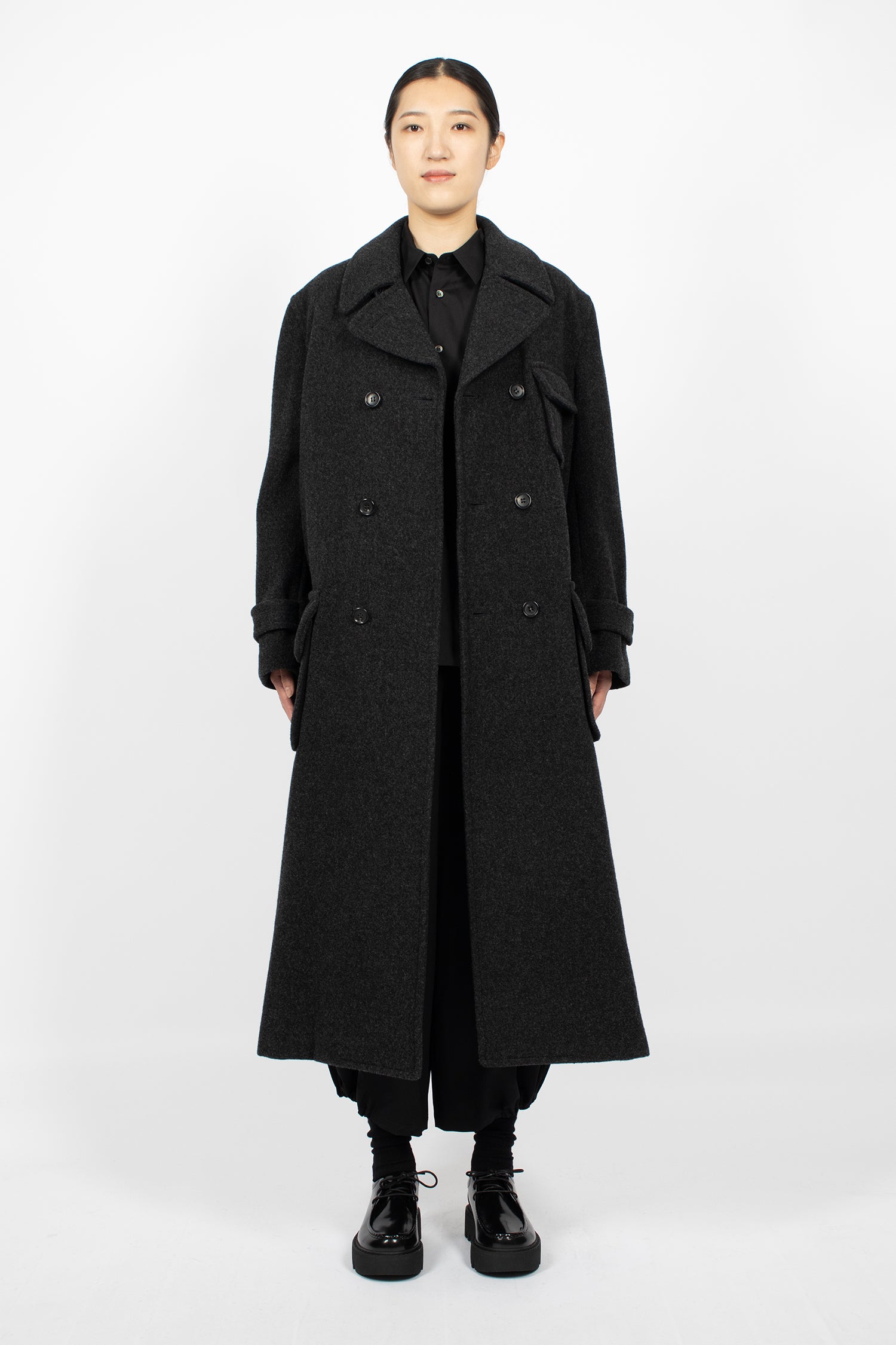 Padded Pocket Double-Breasted Coat Charcoal