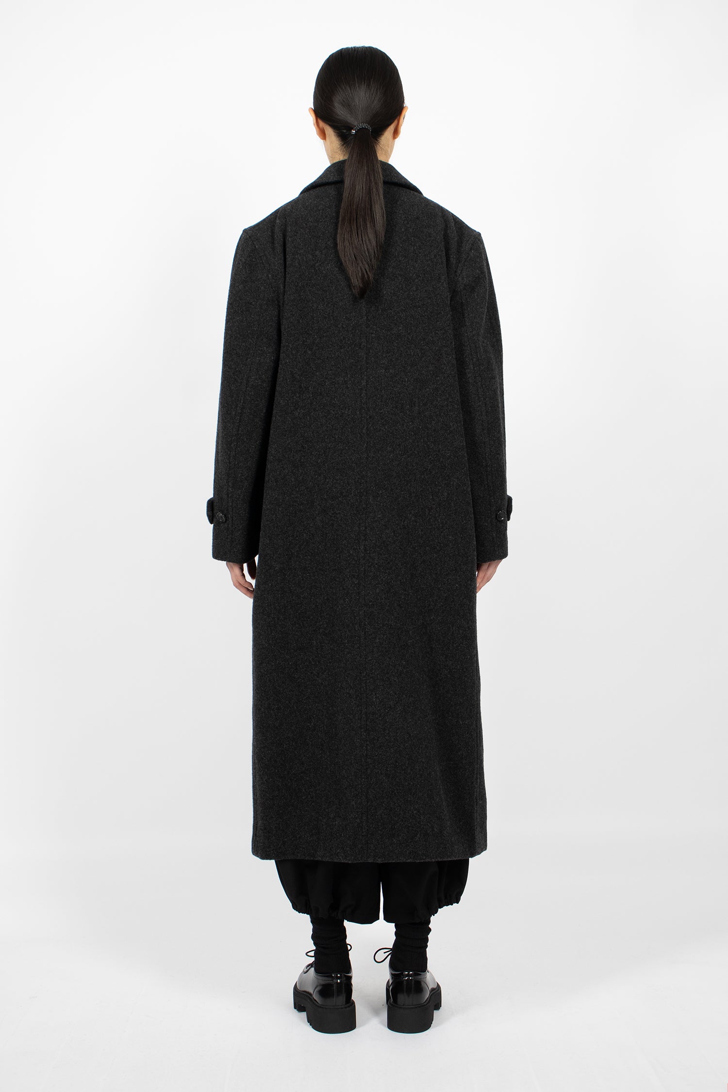 Padded Pocket Double-Breasted Coat Charcoal