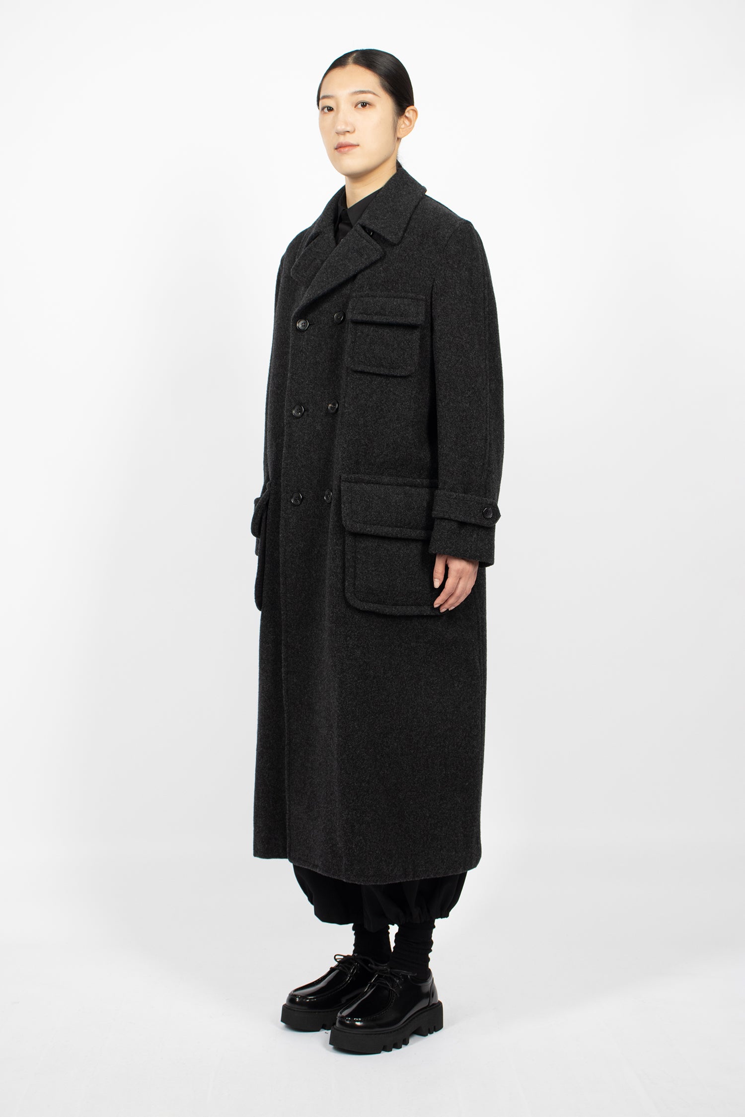 Padded Pocket Double-Breasted Coat Charcoal