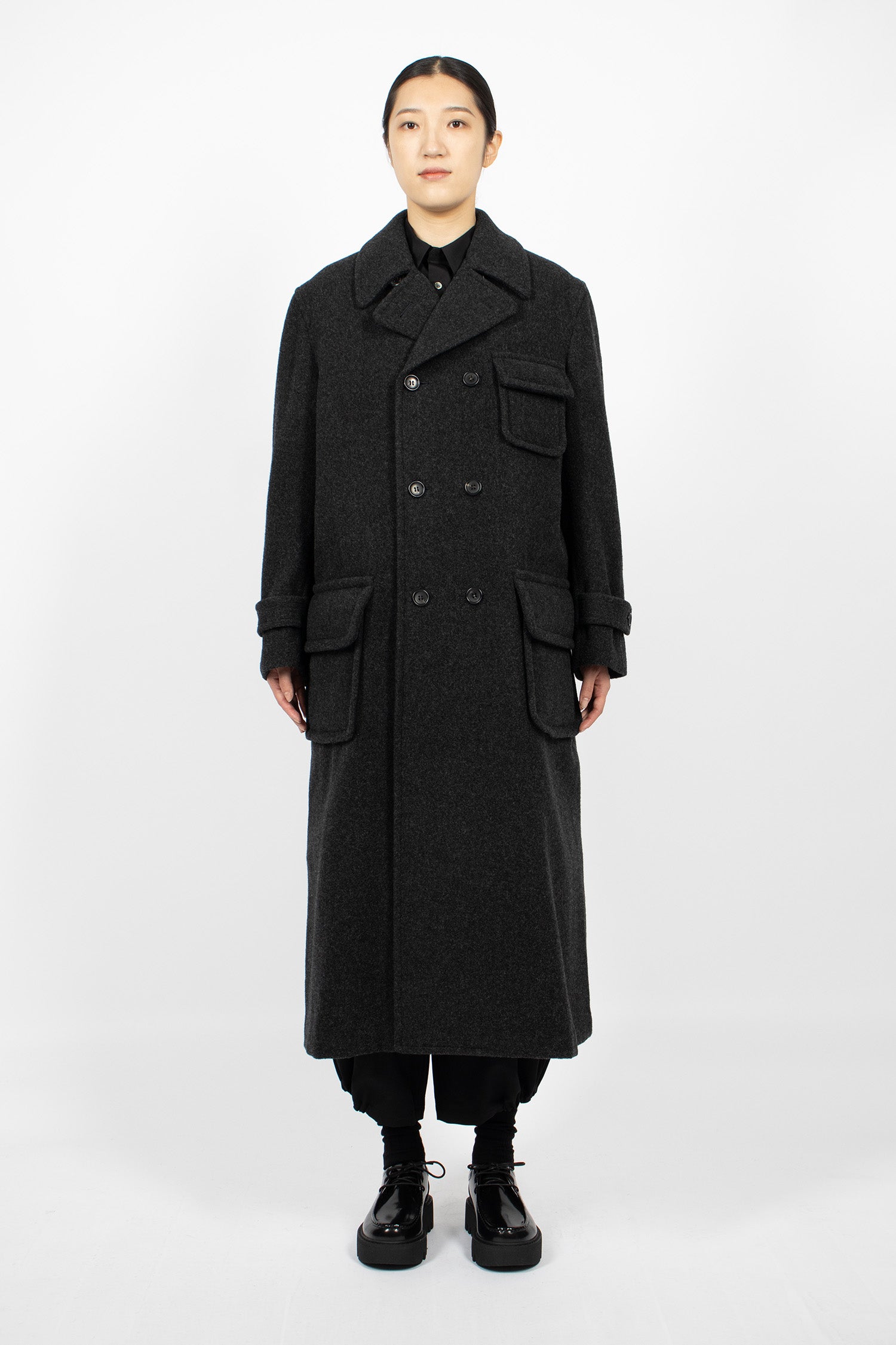 Padded Pocket Double-Breasted Coat Charcoal