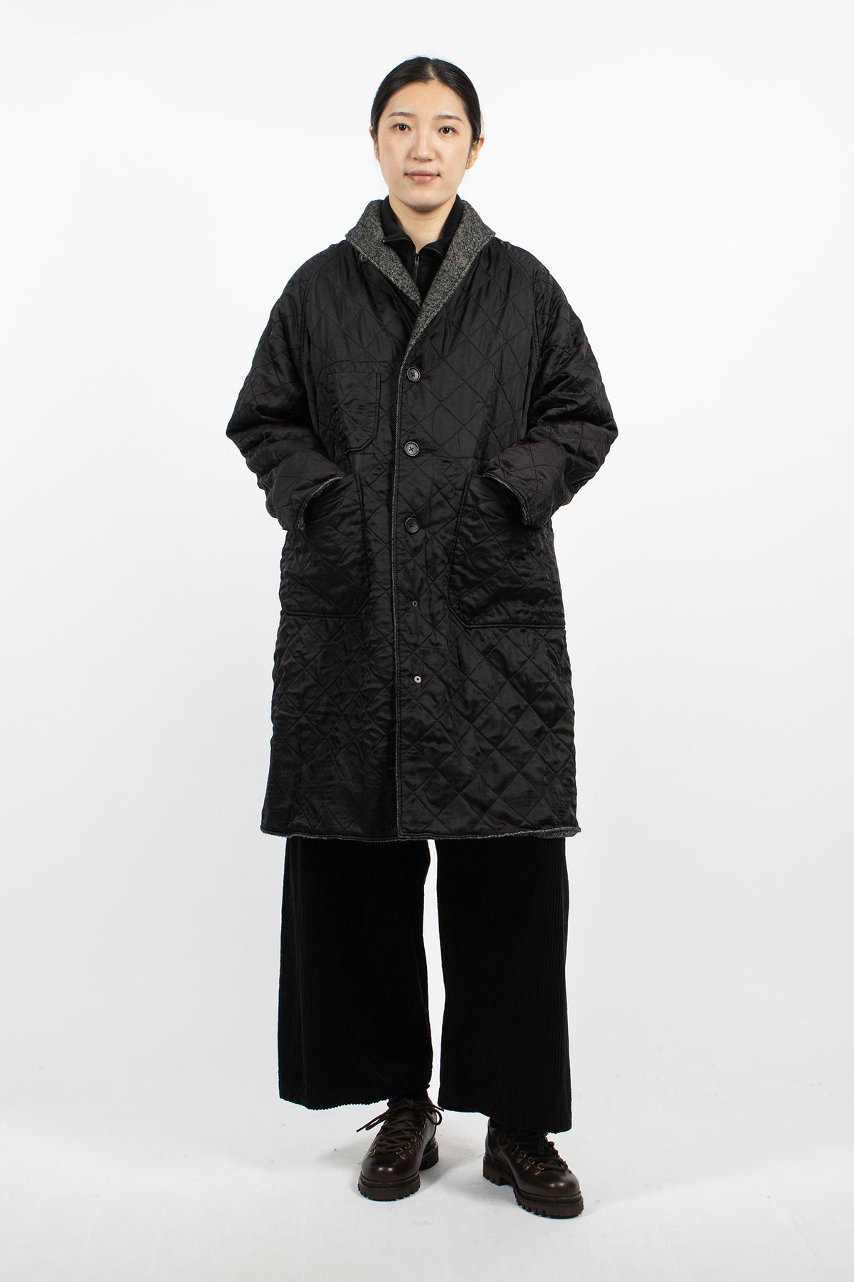 Shawl Collar Reversible Coat Charcoal/Black