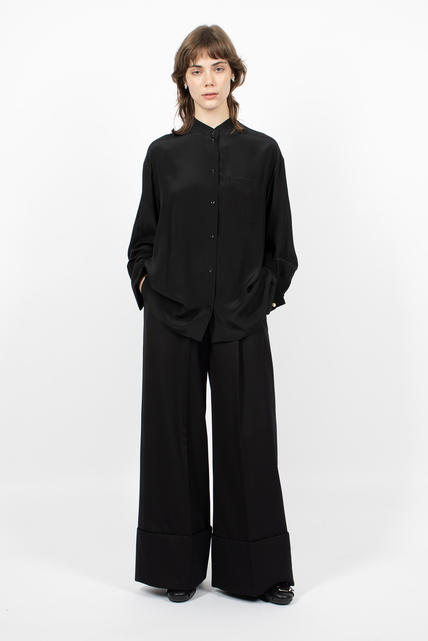 Multi Belt Loop Wide Leg Trousers Black