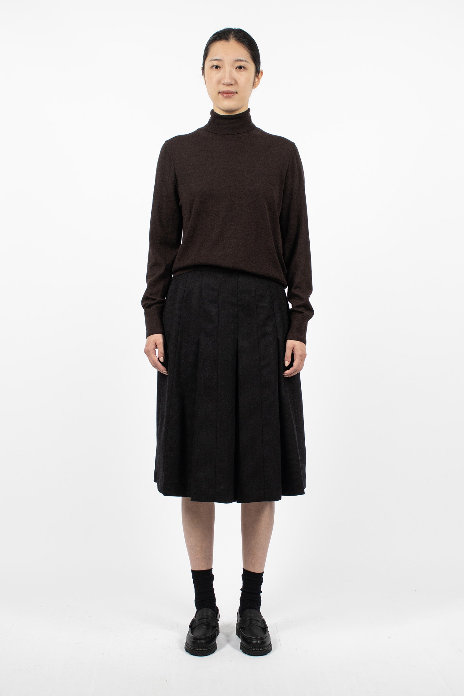 Panel Pleated Wool Skirt Black/Charcoal