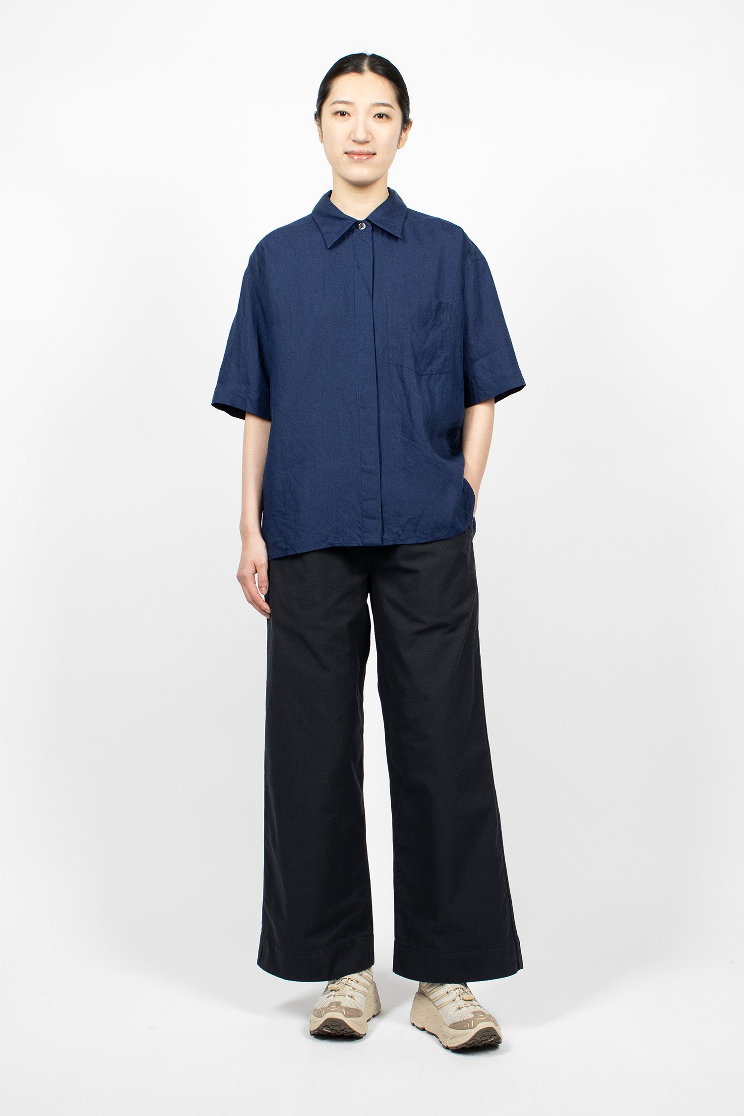 Short Sleeve Fly Placket Shirt Deep Blue
