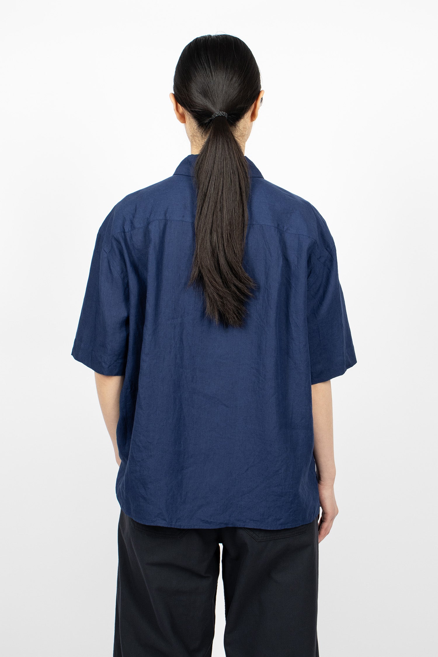 Short Sleeve Fly Placket Shirt Deep Blue