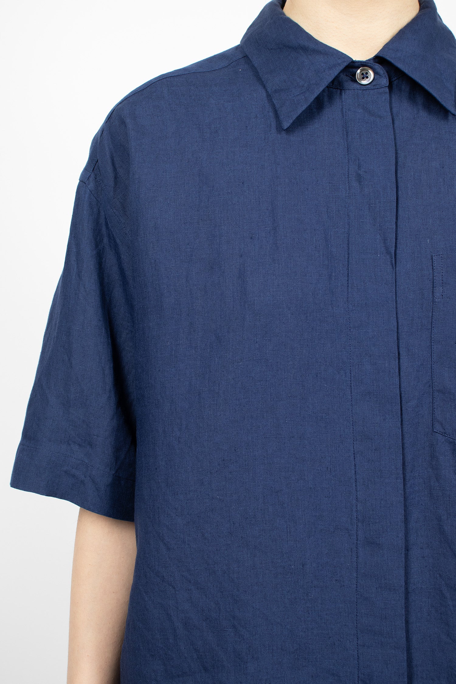 Short Sleeve Fly Placket Shirt Deep Blue