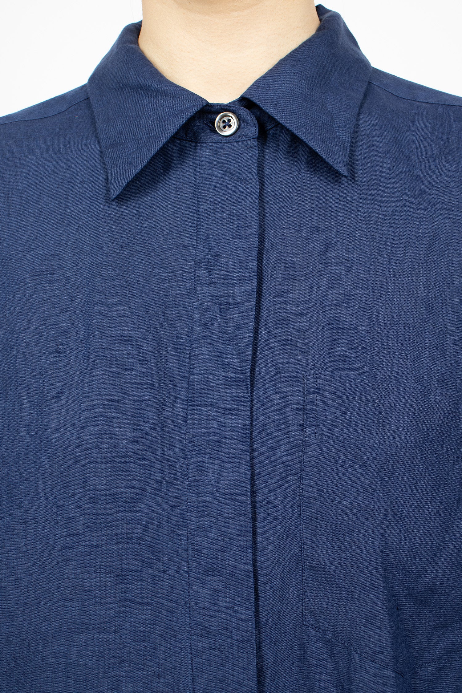 Short Sleeve Fly Placket Shirt Deep Blue