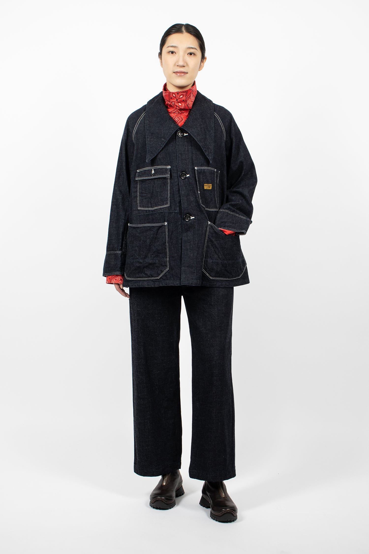 Large Pointed Collar Bell Coverall Indigo