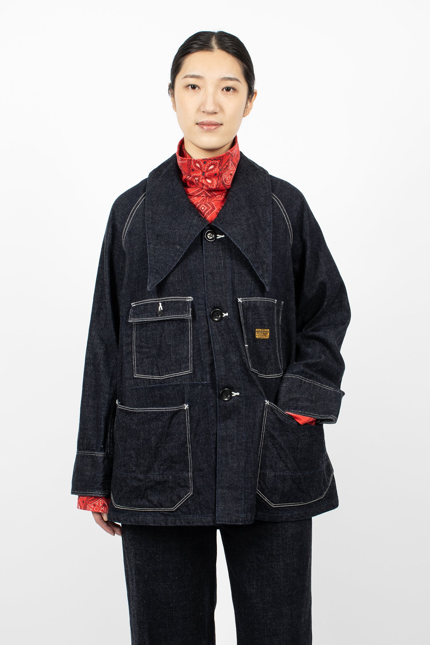 Large Pointed Collar Bell Coverall Indigo