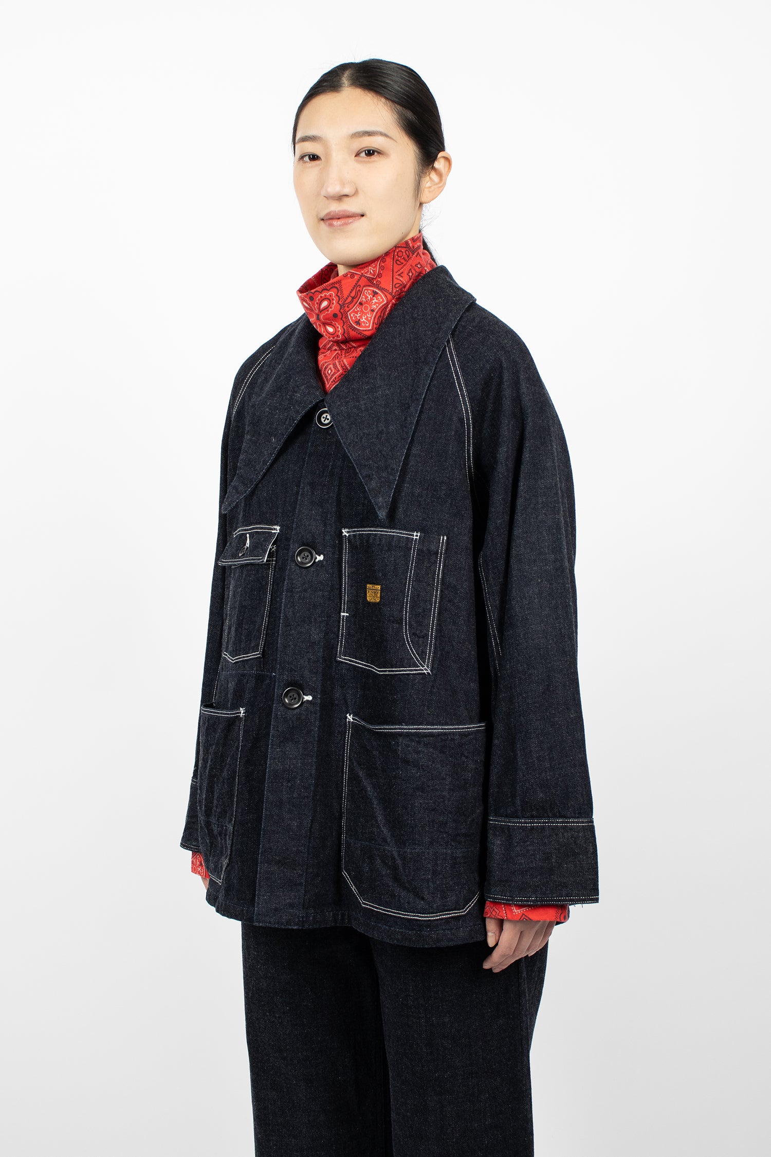 Large Pointed Collar Bell Coverall Indigo