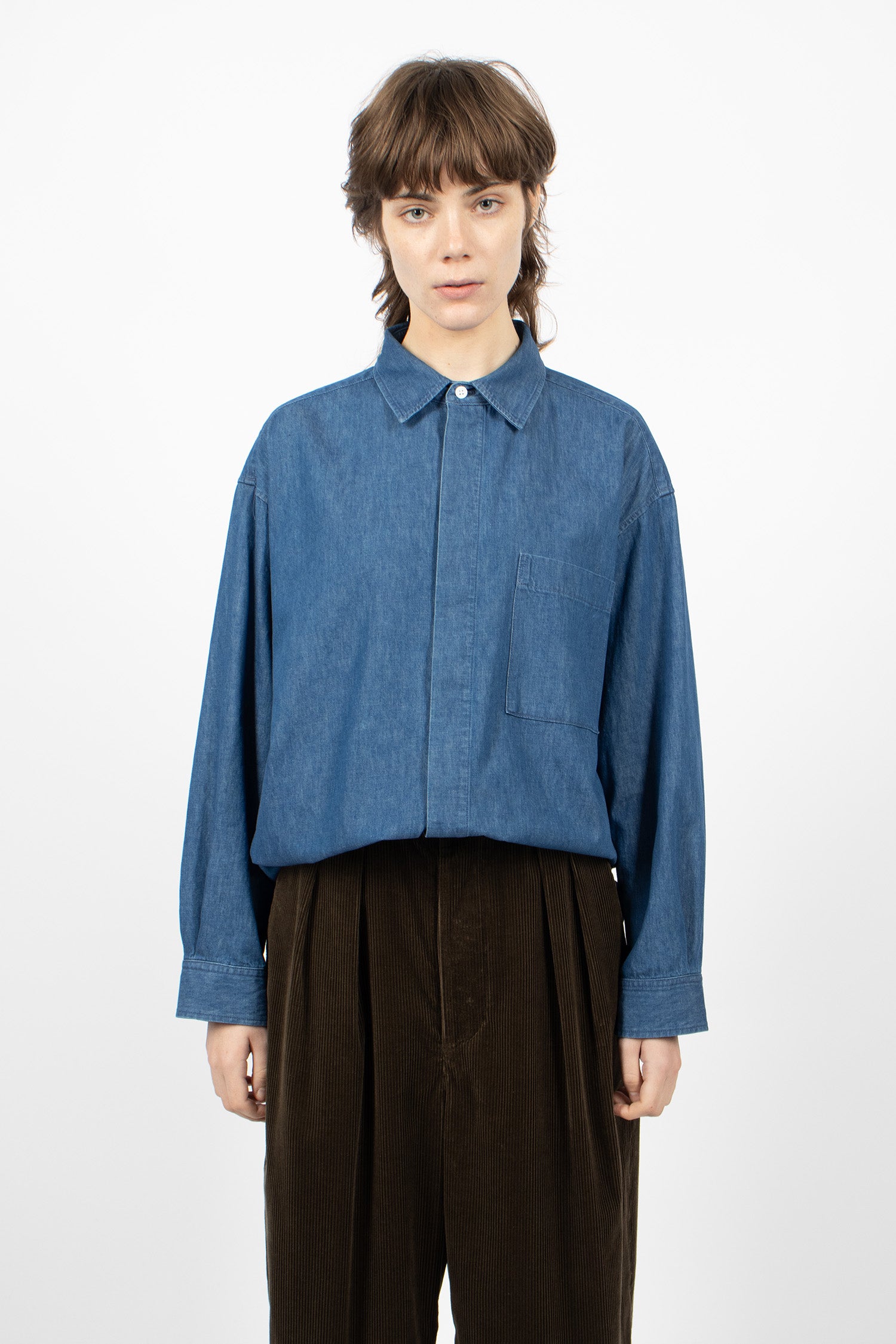 Bio Washed Baggy Denim Shirt Blue