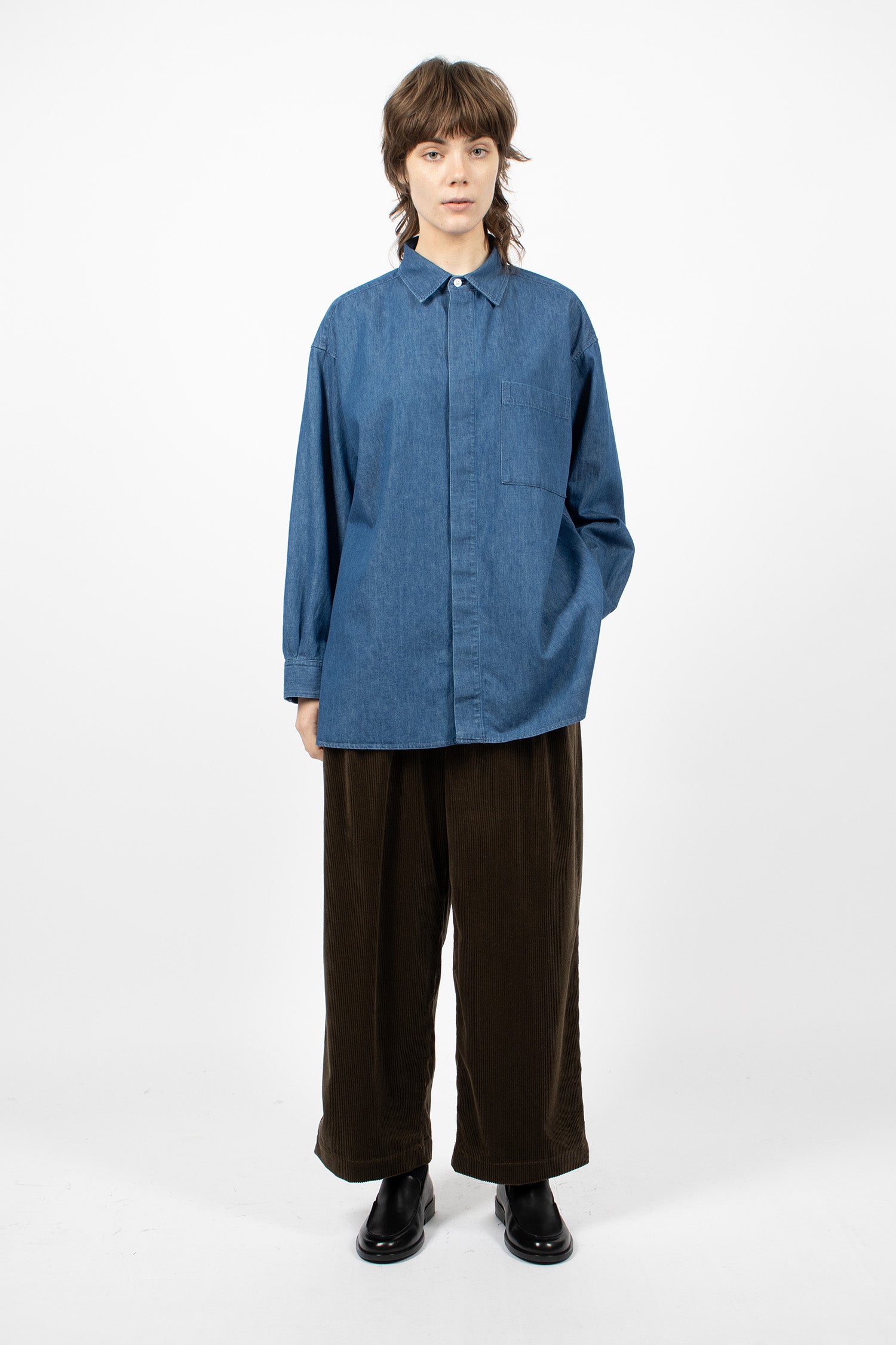 Bio Washed Baggy Denim Shirt Blue