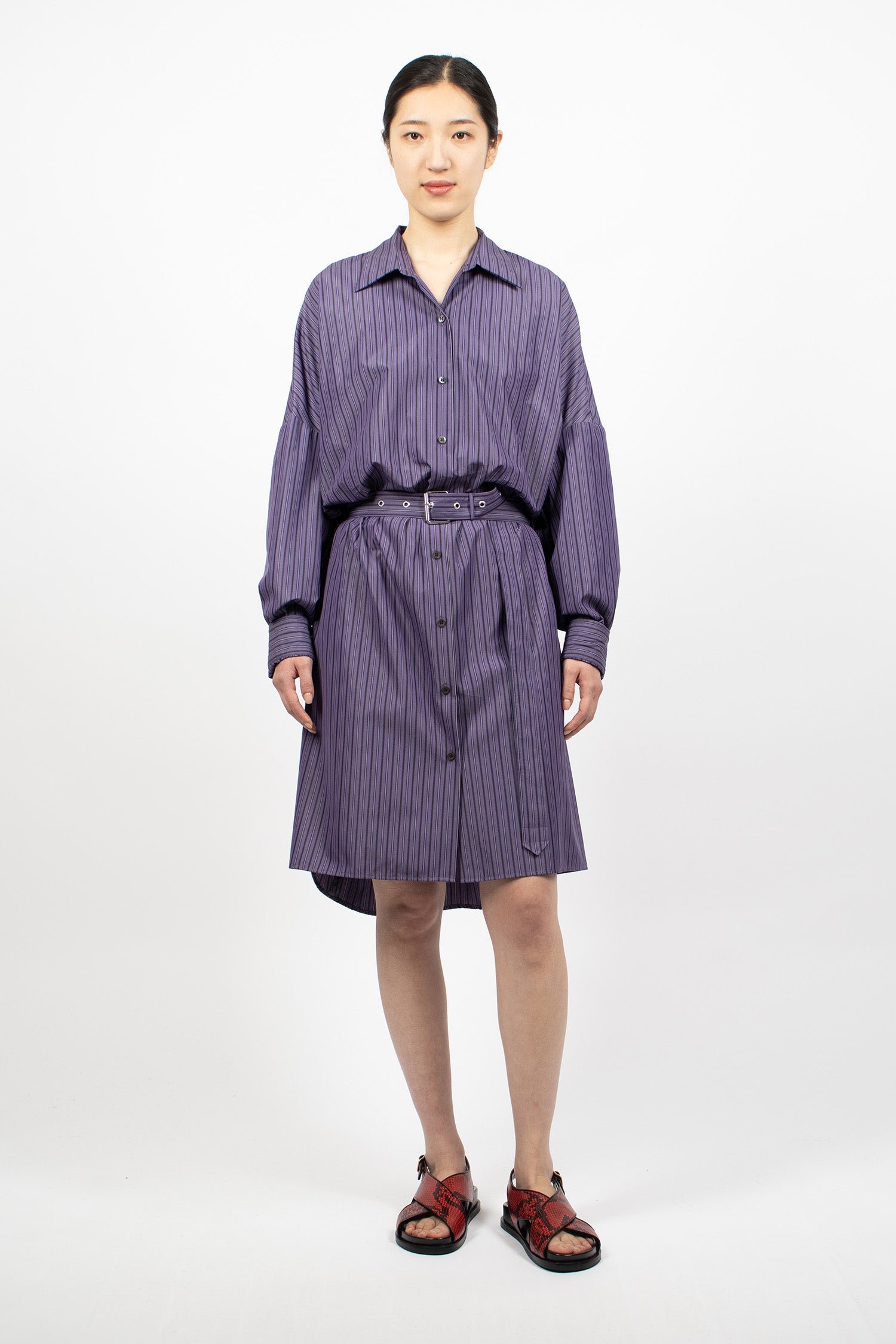 Belted Shirt Dress Steel
