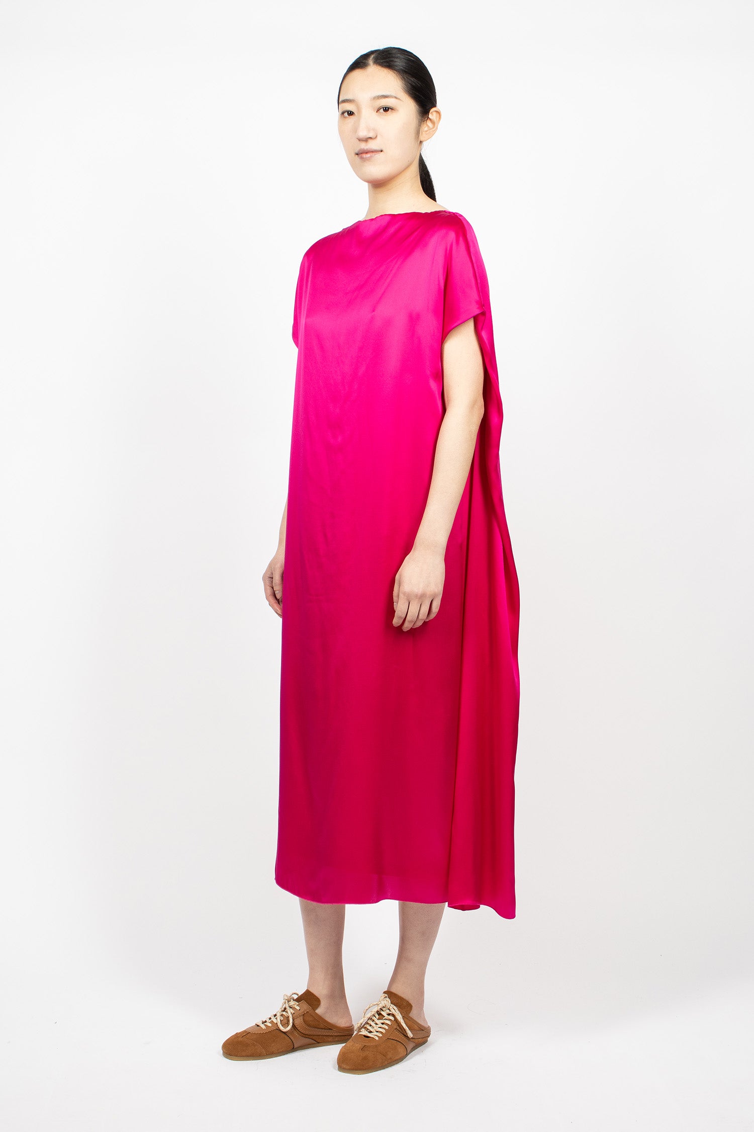 Silk Midi Dress Fuchsia