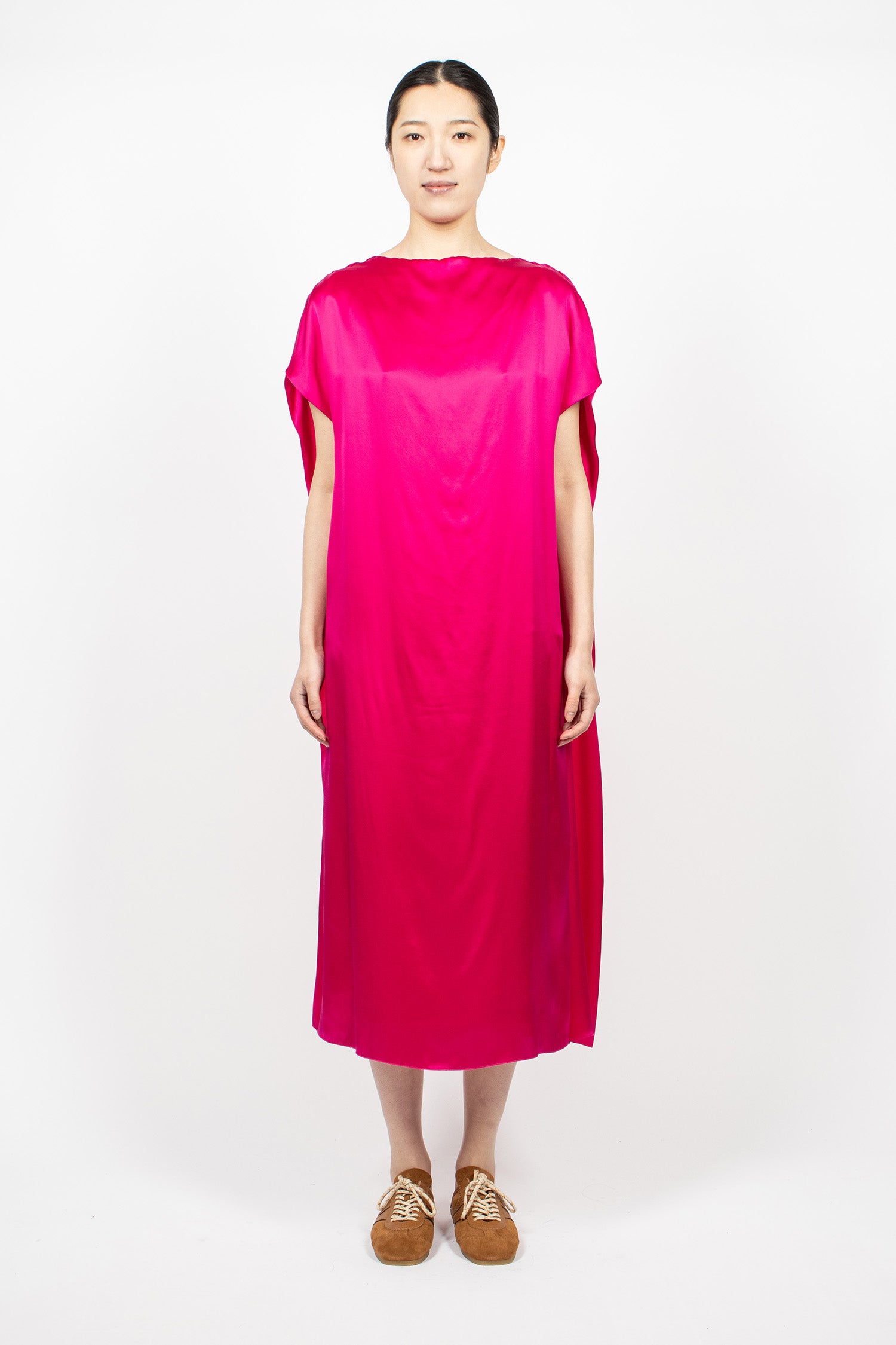 Silk Midi Dress Fuchsia