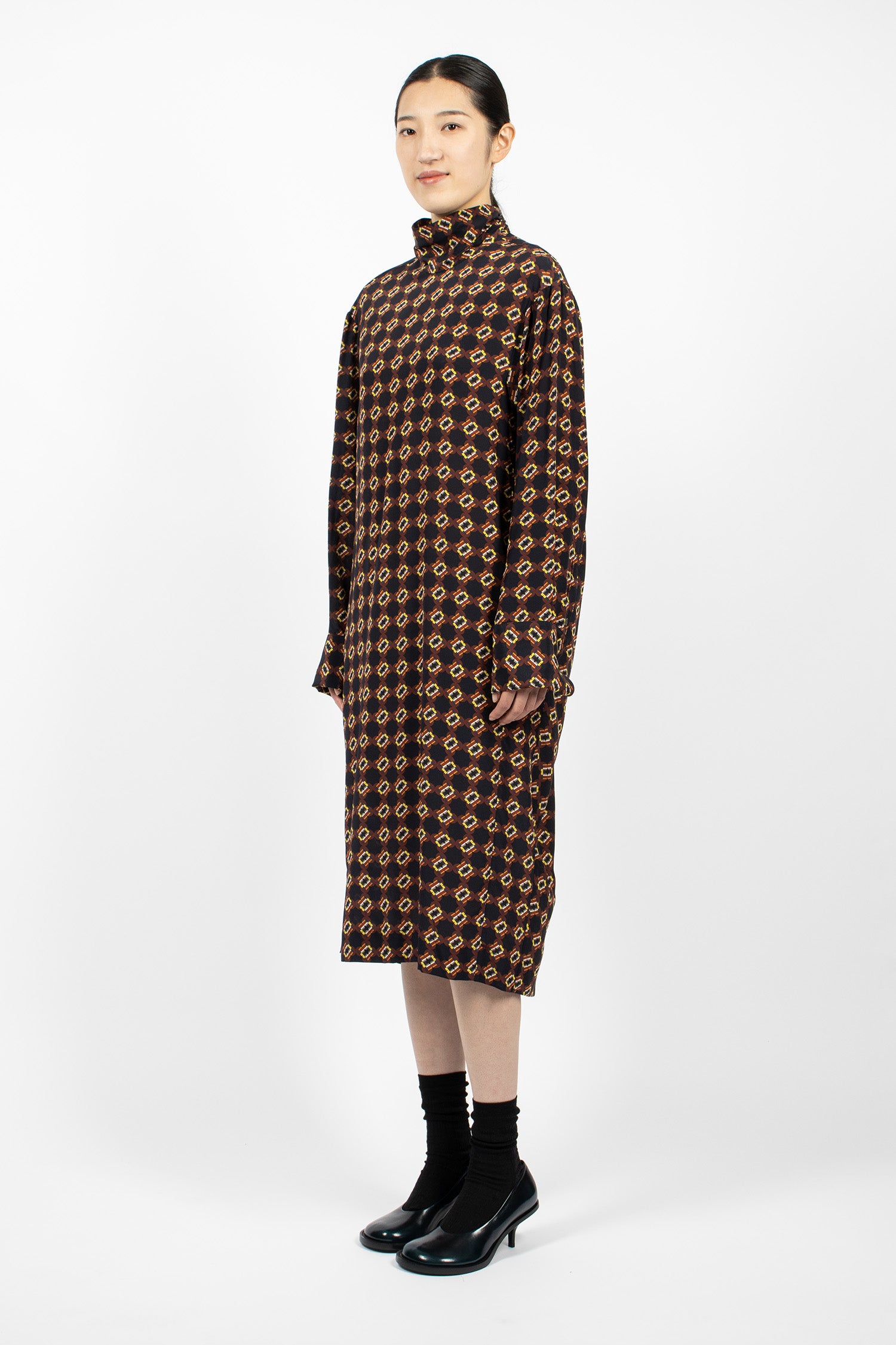 Draped Printed Dress Navy