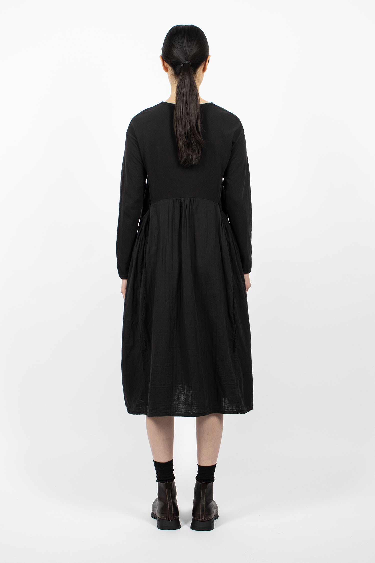 Jersey x Double Gauze Butter Dress Black