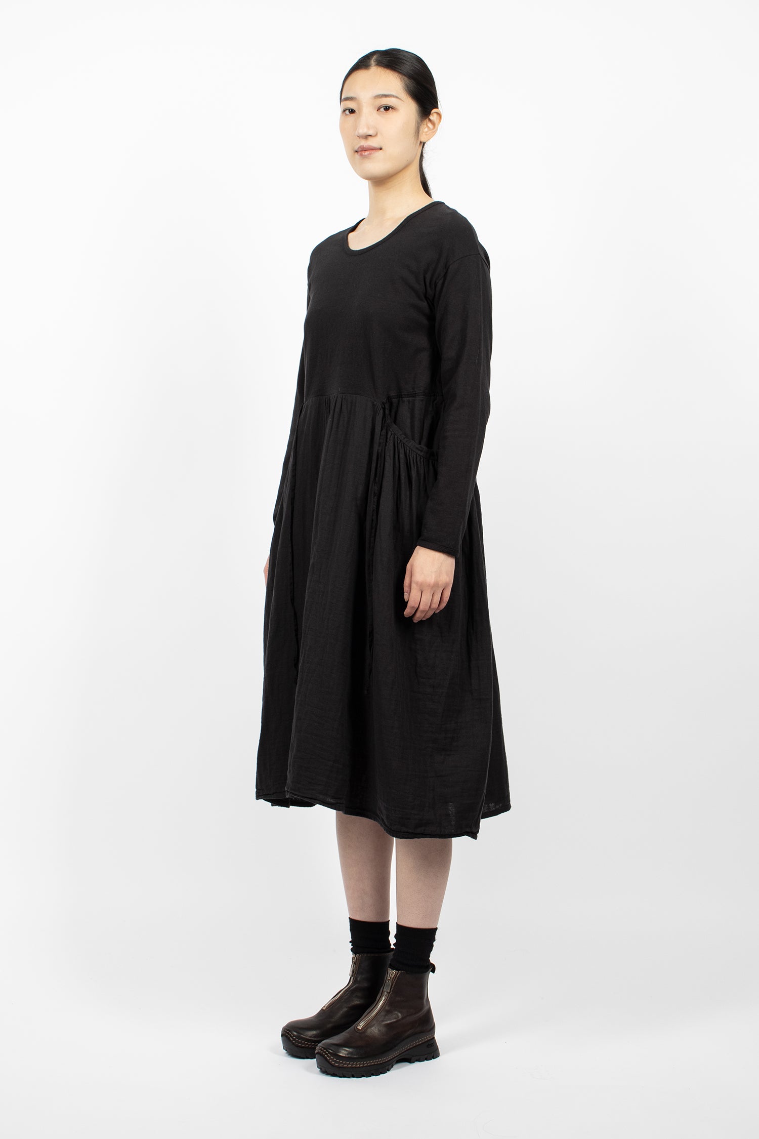 Jersey x Double Gauze Butter Dress Black