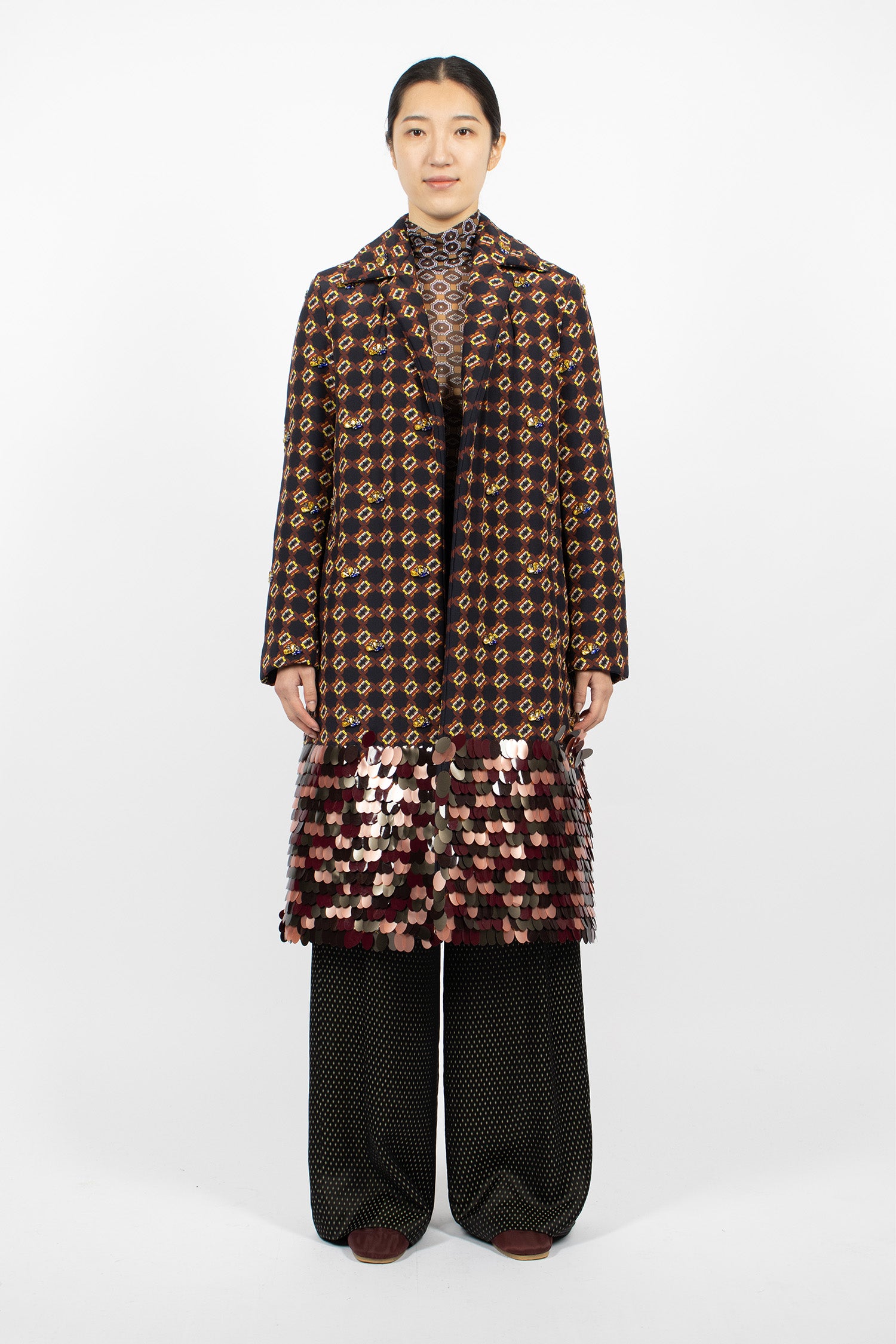 Embellished Padded Coat Navy