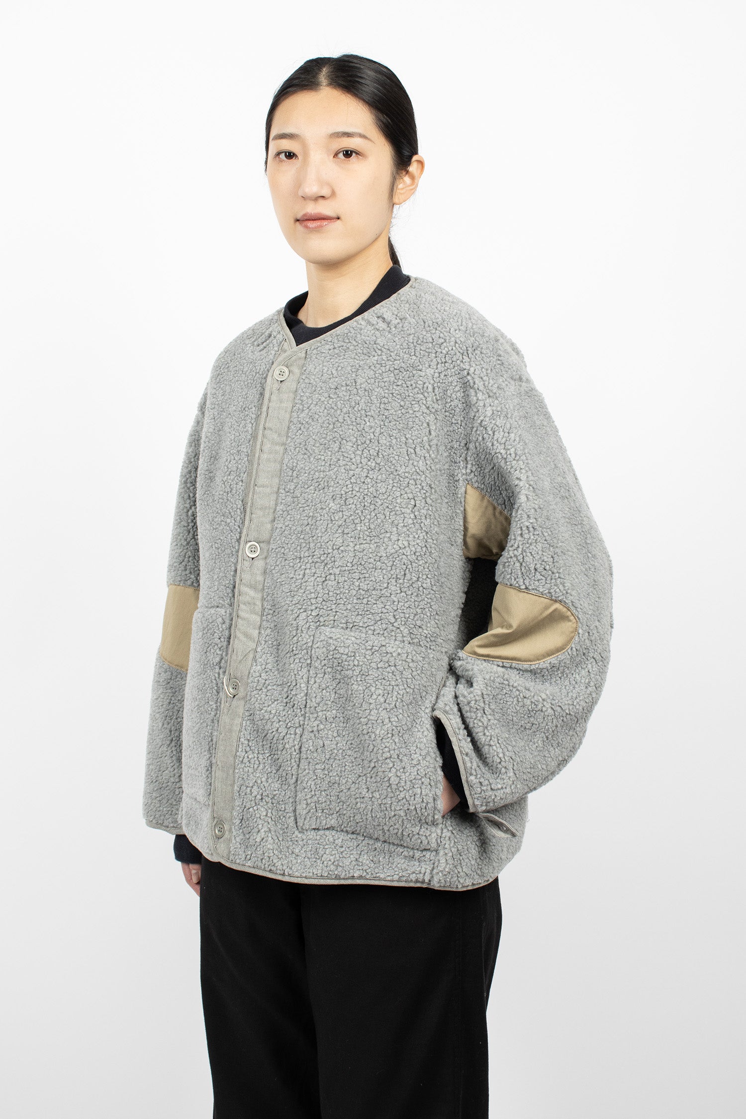 Shell-Trimmed Fleece Coat Liner Light Grey
