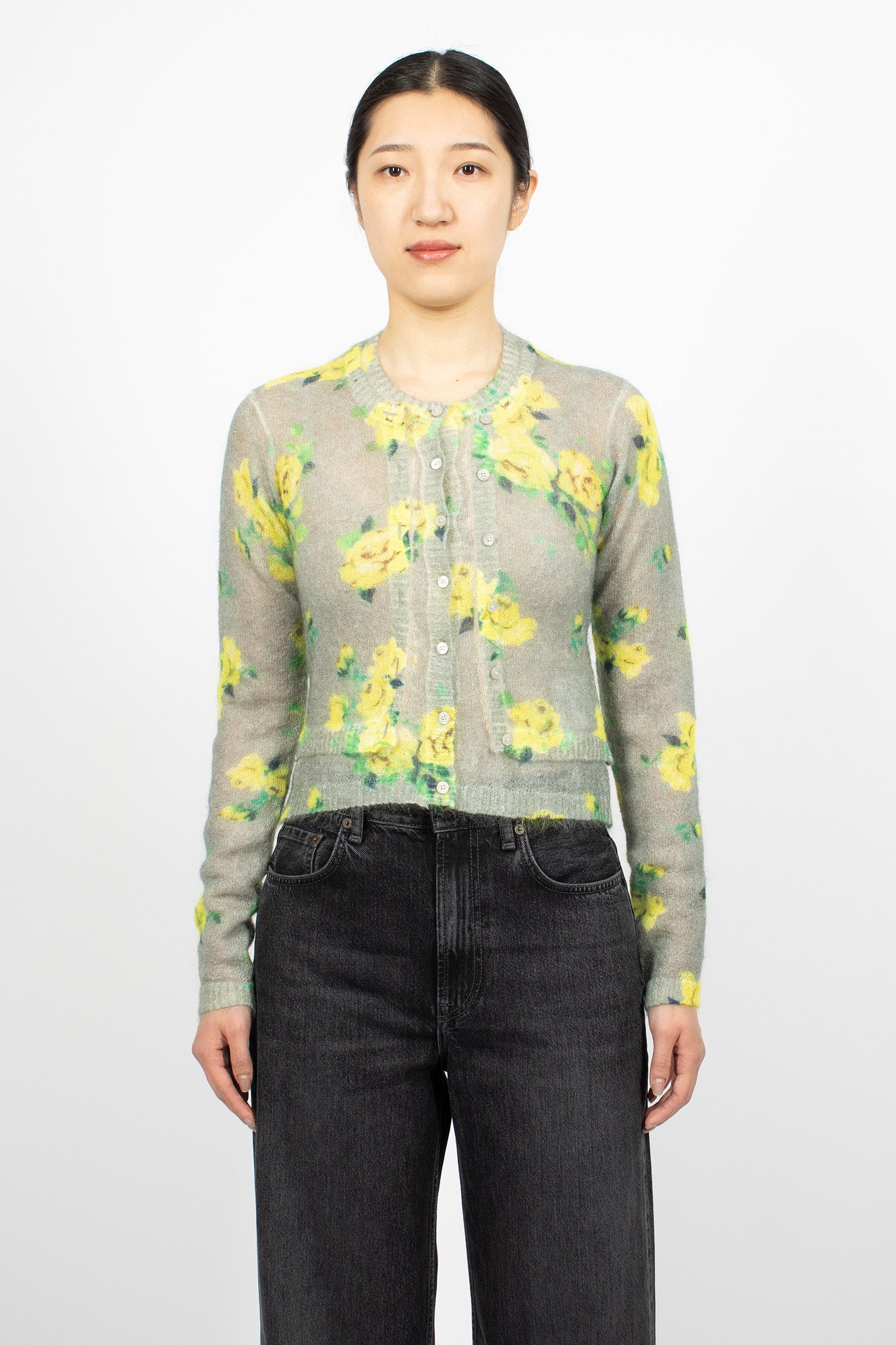 Layered Mohair Cardigan Grey/Multi