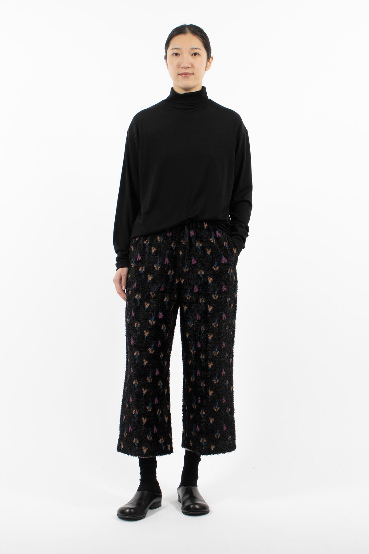Pyjama Pants Black/Flower Jacquard