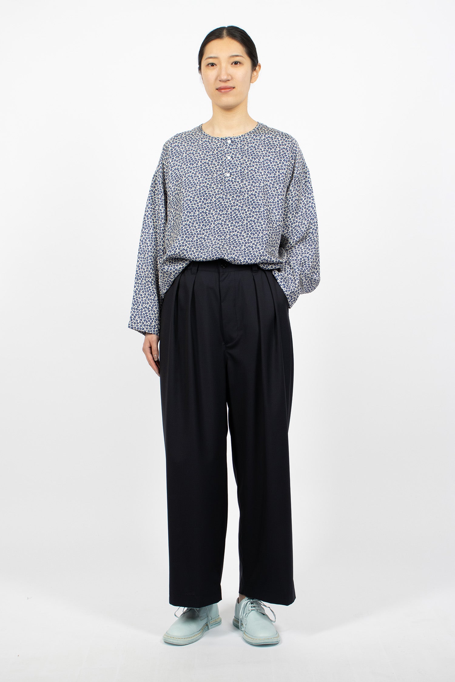 Big Henley Neck Shirt Indigo Blue