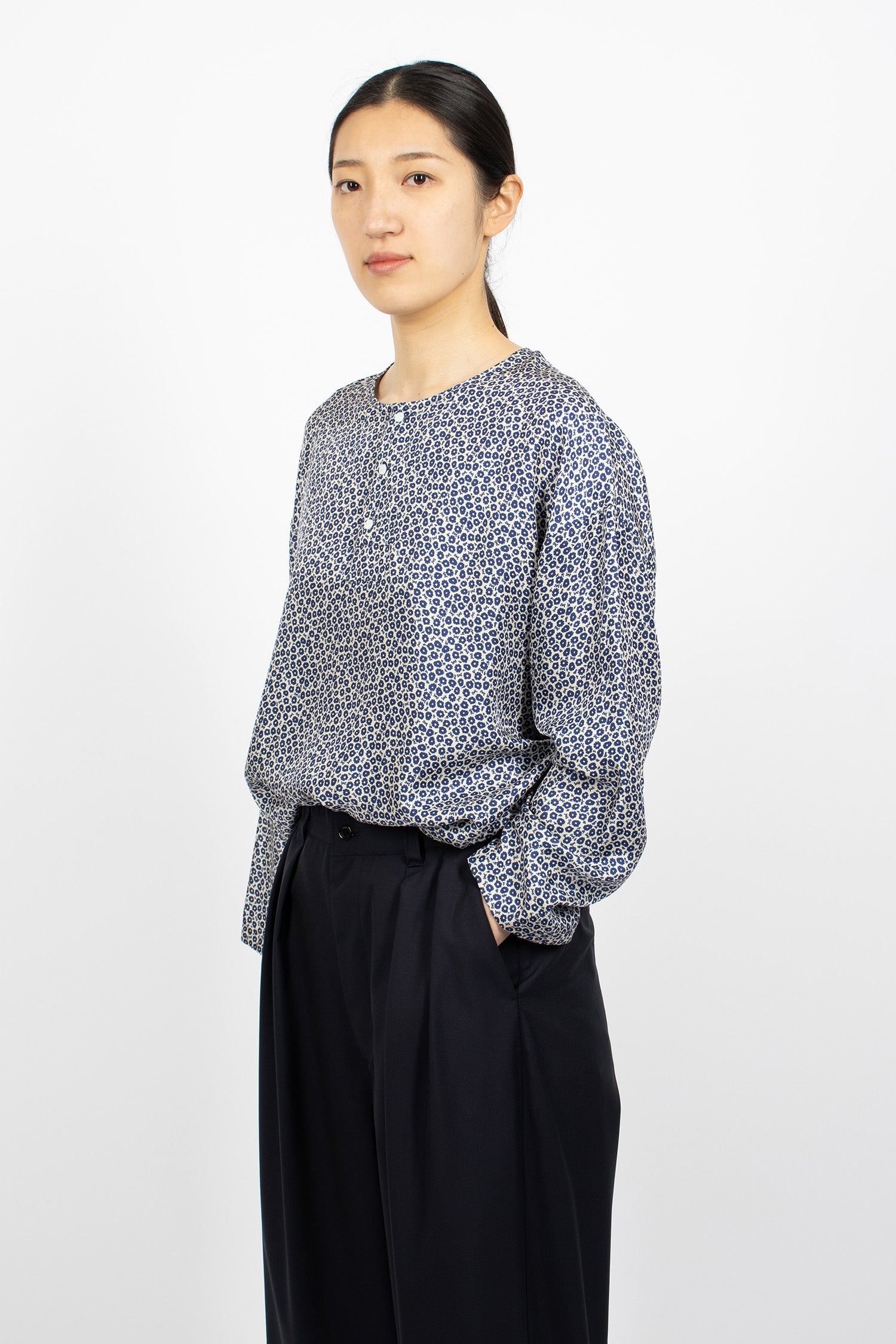 Big Henley Neck Shirt Indigo Blue