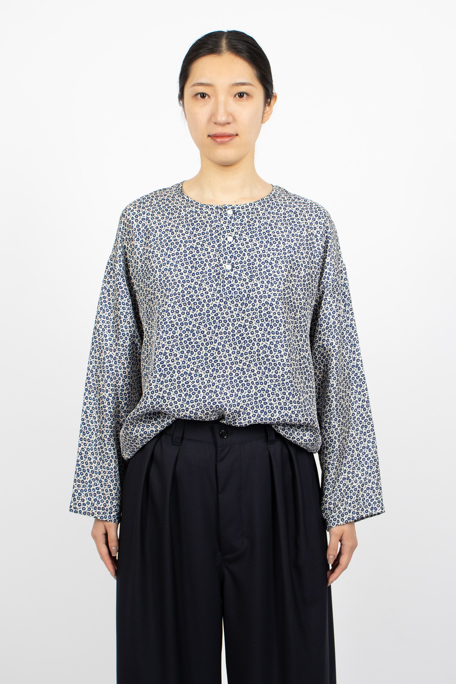 Big Henley Neck Shirt Indigo Blue