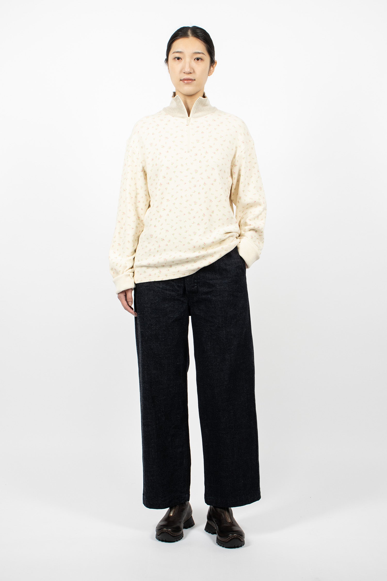 Waffle Callico Print Half Zip Jumper Pink