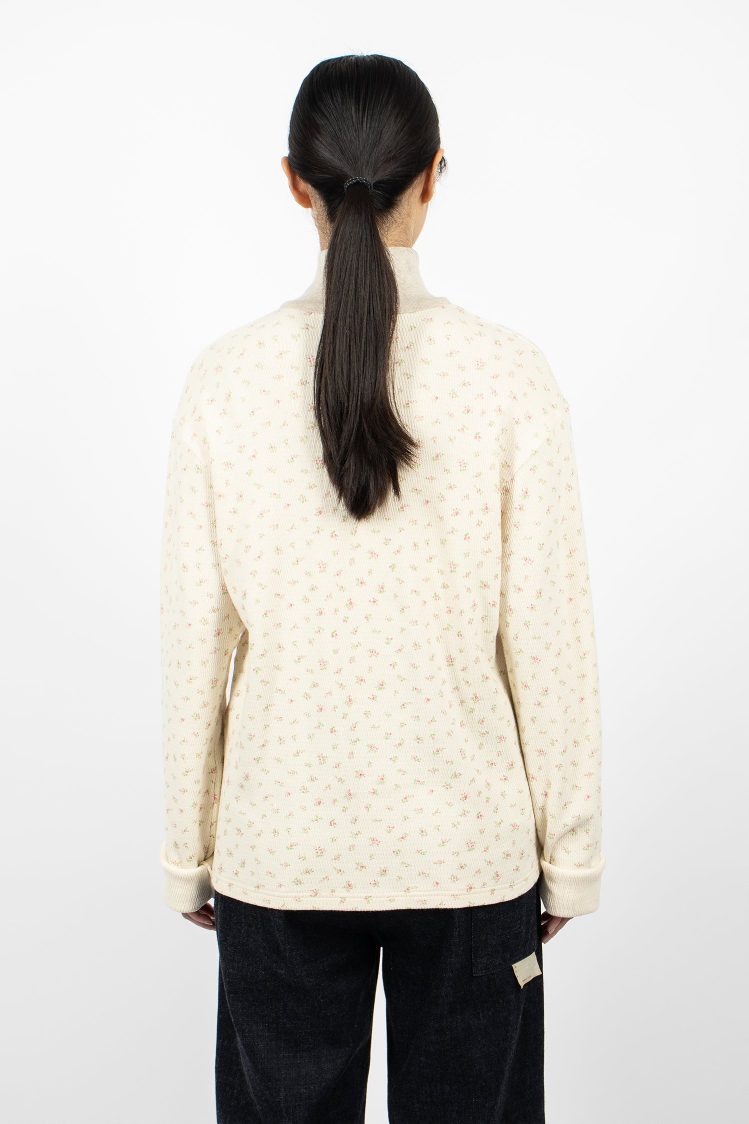 Waffle Callico Print Half Zip Jumper Pink