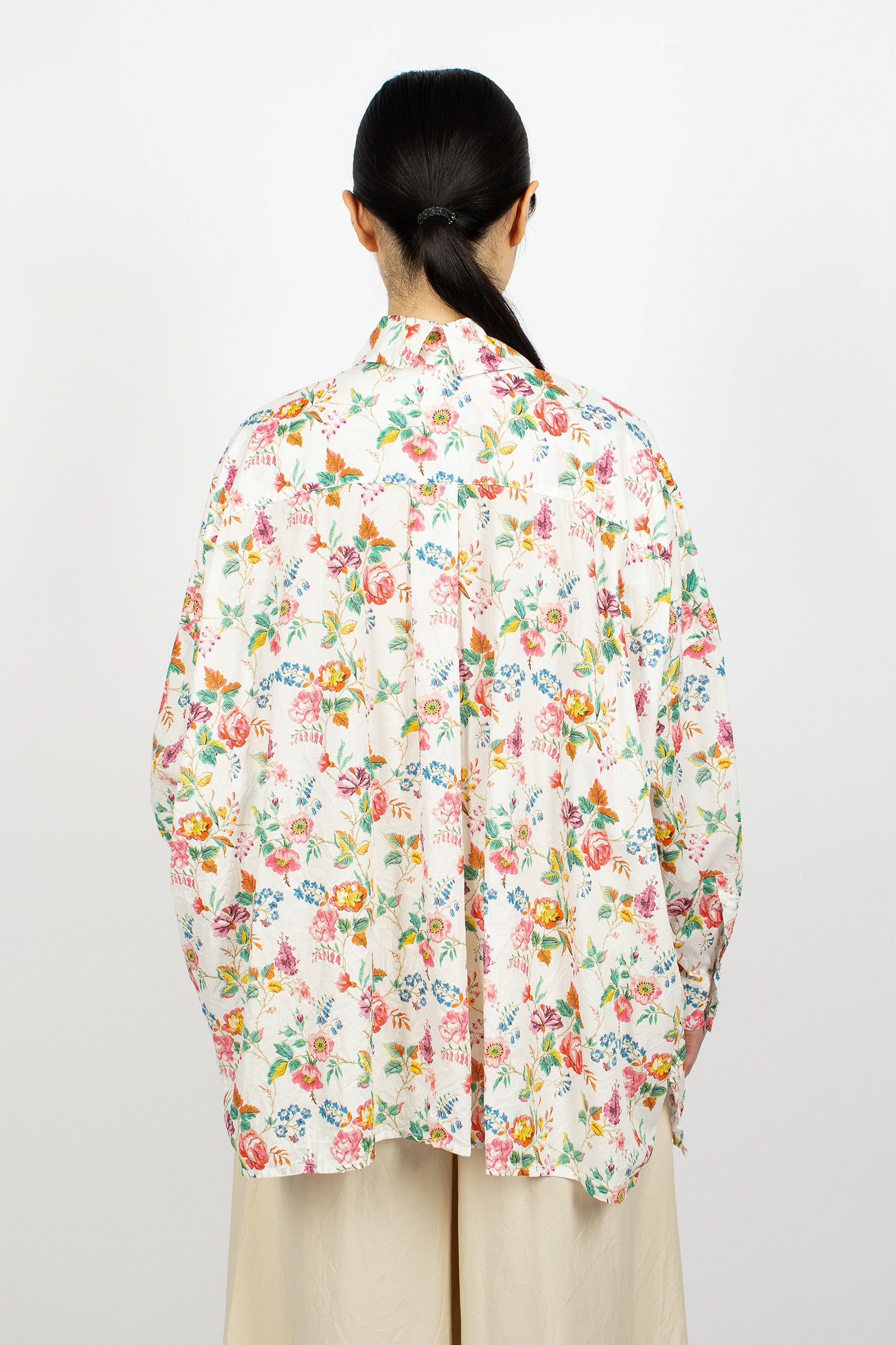 Washed Cotton Shirt White/Big Roses