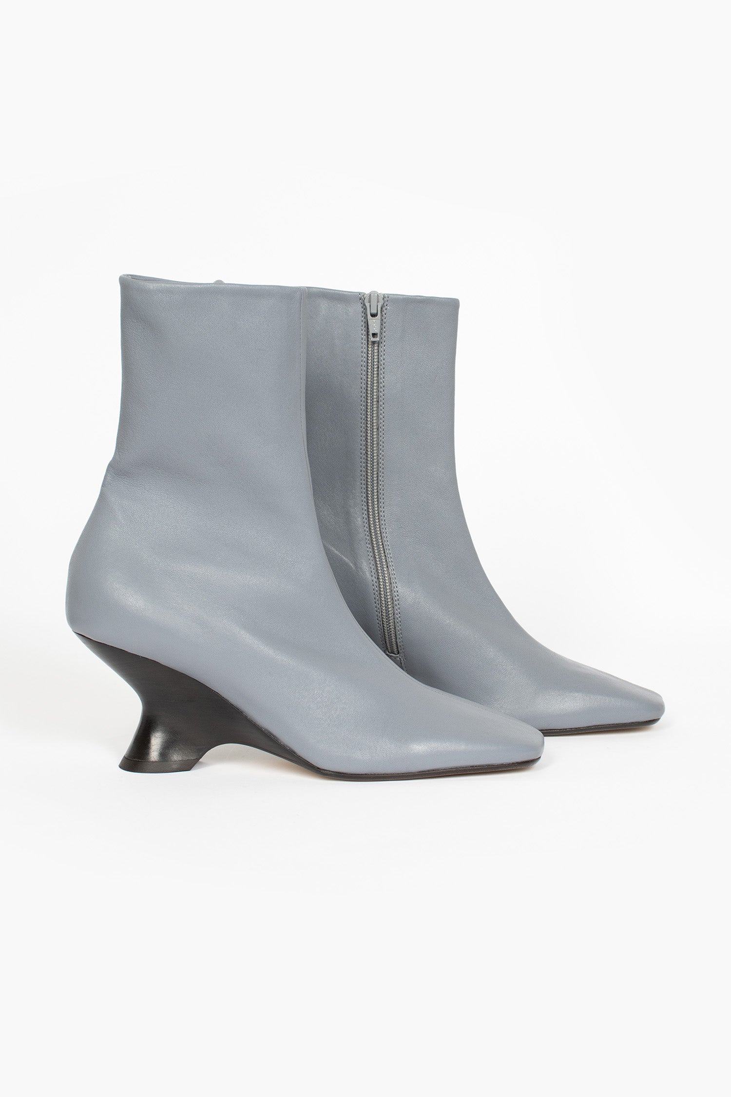 Heeled Leather Boots Grey