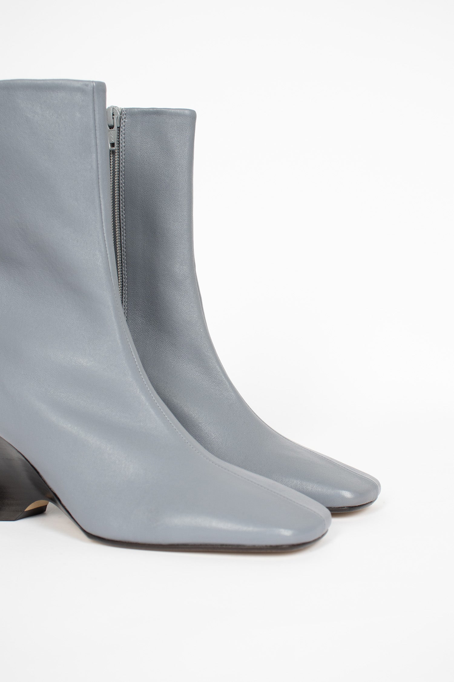 Heeled Leather Boots Grey