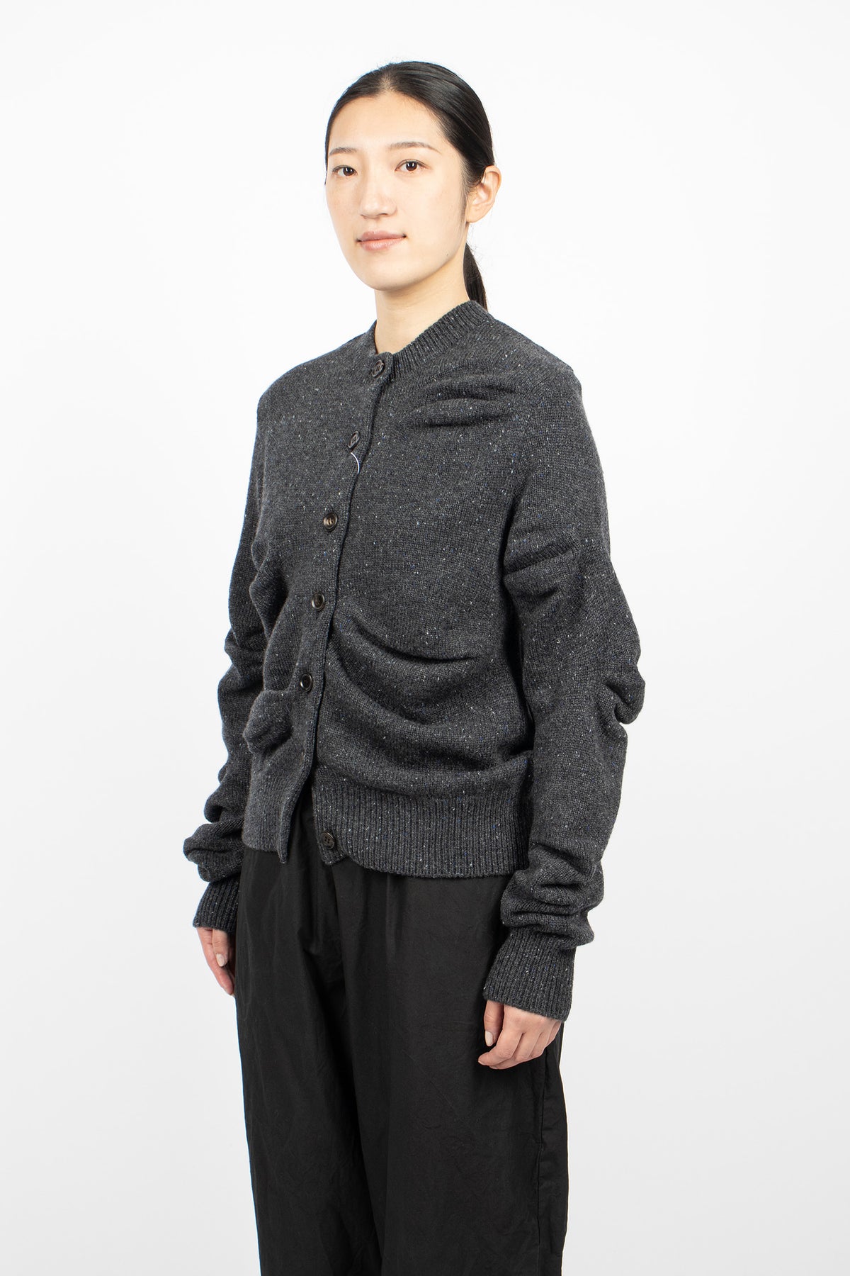 Gathered Cardigan Charcoal Grey