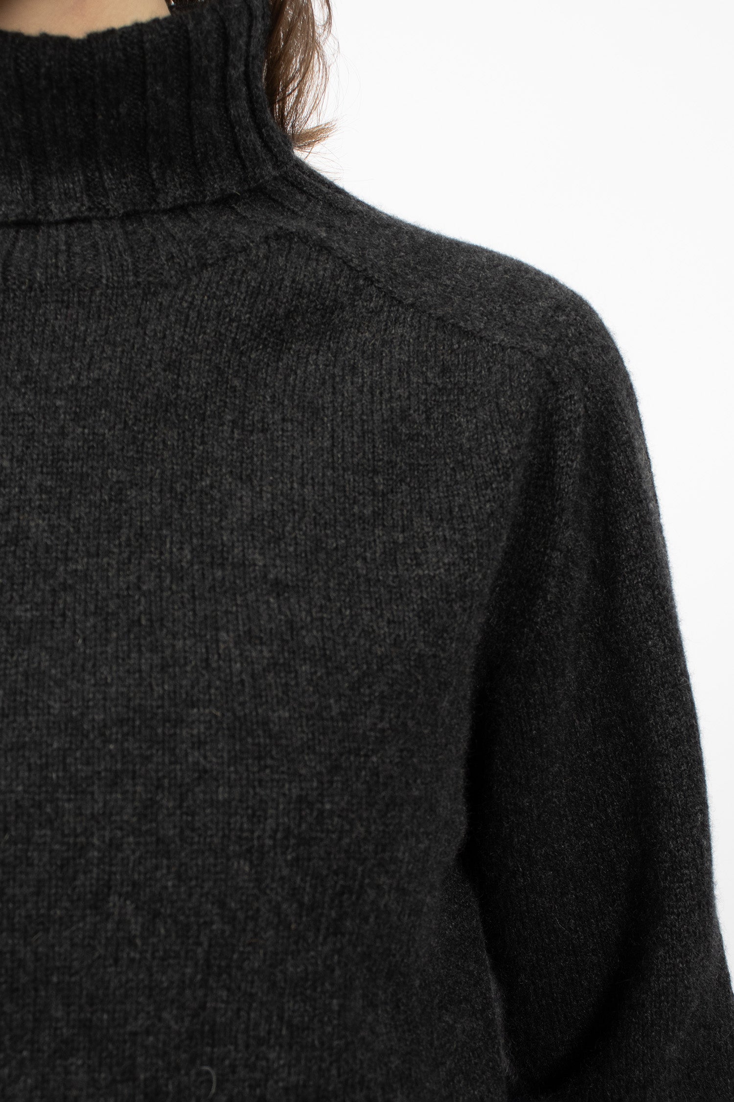 Wide Roll Neck Cashmere Jumper Charcoal