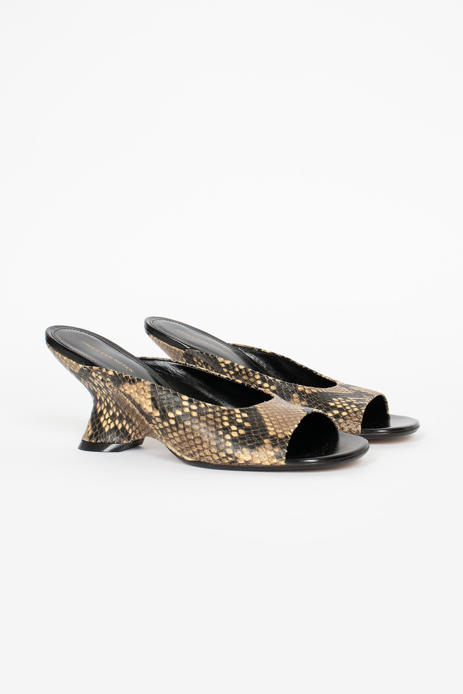 Open-Toe Leather Mules Beige