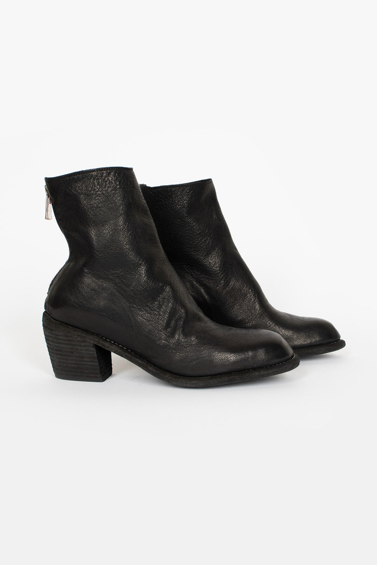 SB06D Full Grain Cuban Heel Back Zip Boot BLKT