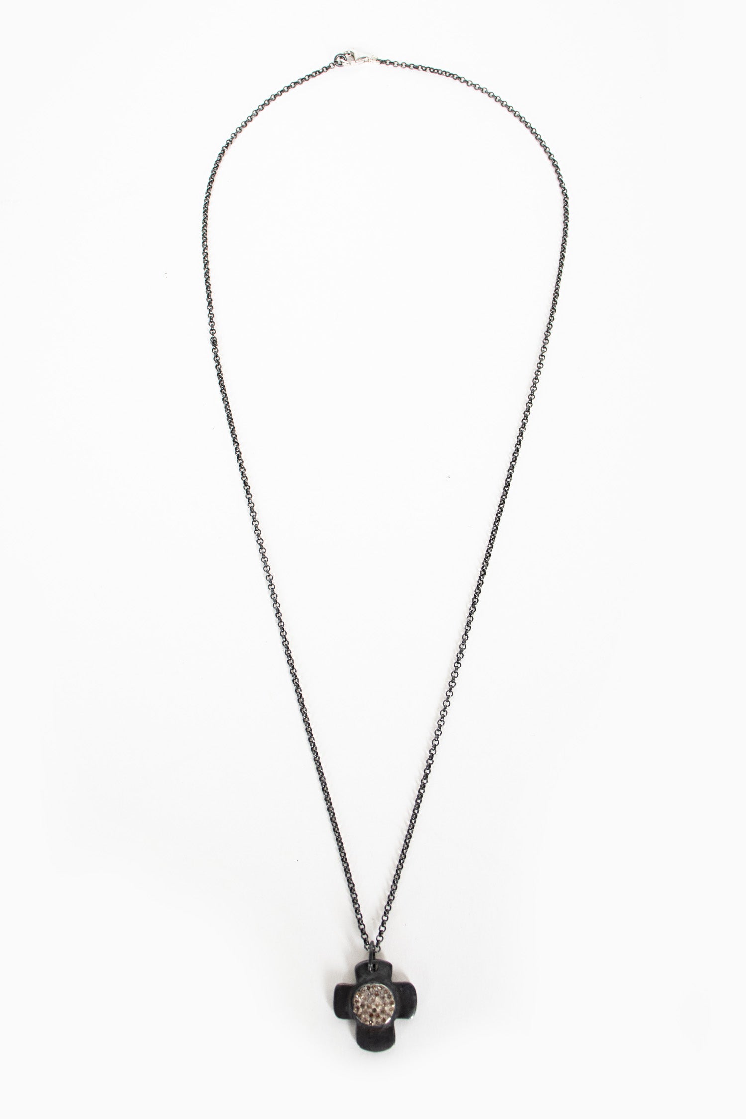 Hellenica Cross Necklace Oxidised Silver/Cognac Diamond