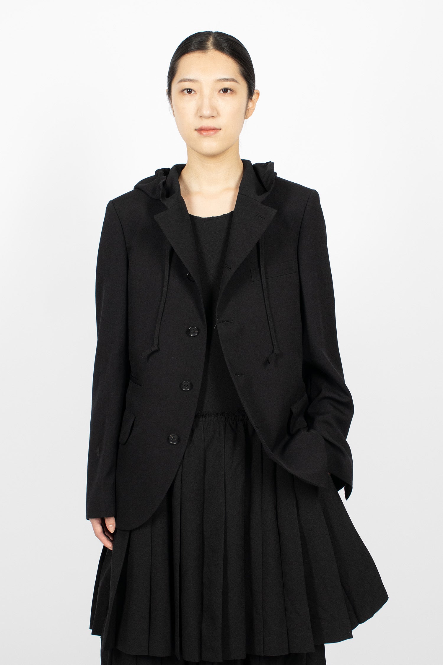 Hooded Twill Blazer Black
