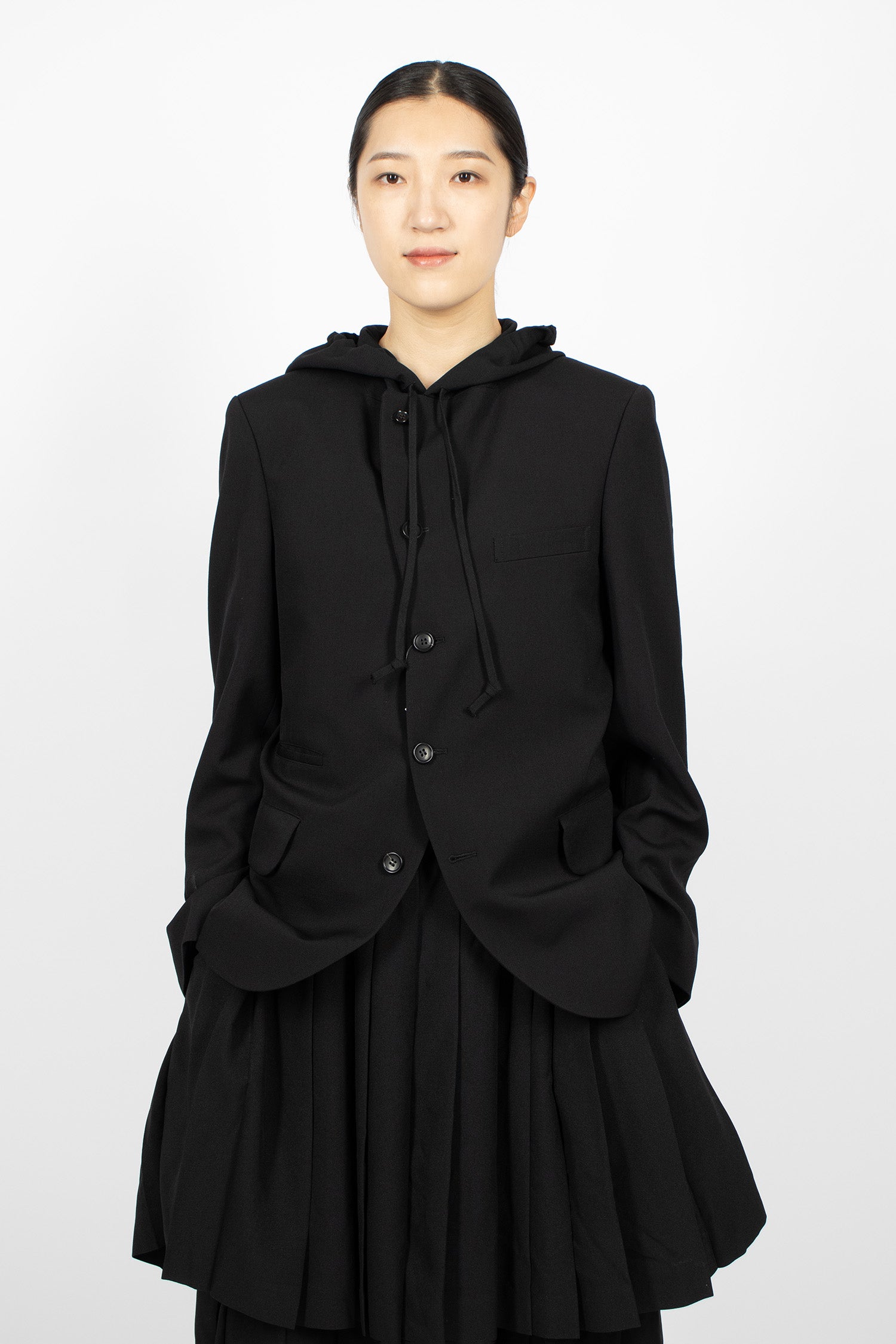 Hooded Twill Blazer Black