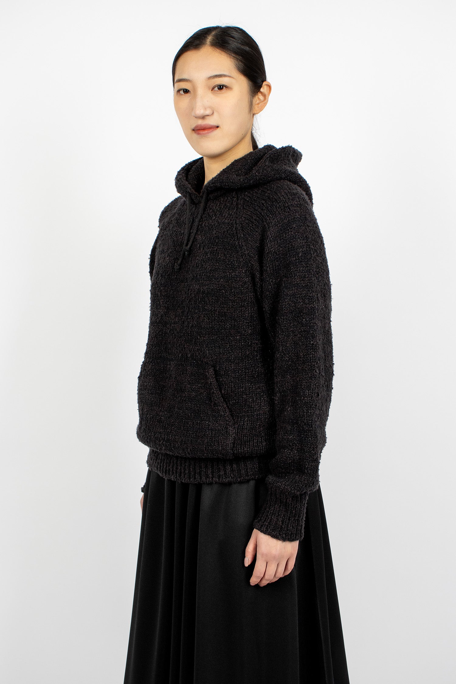 Raglan Knit Hoodie Black