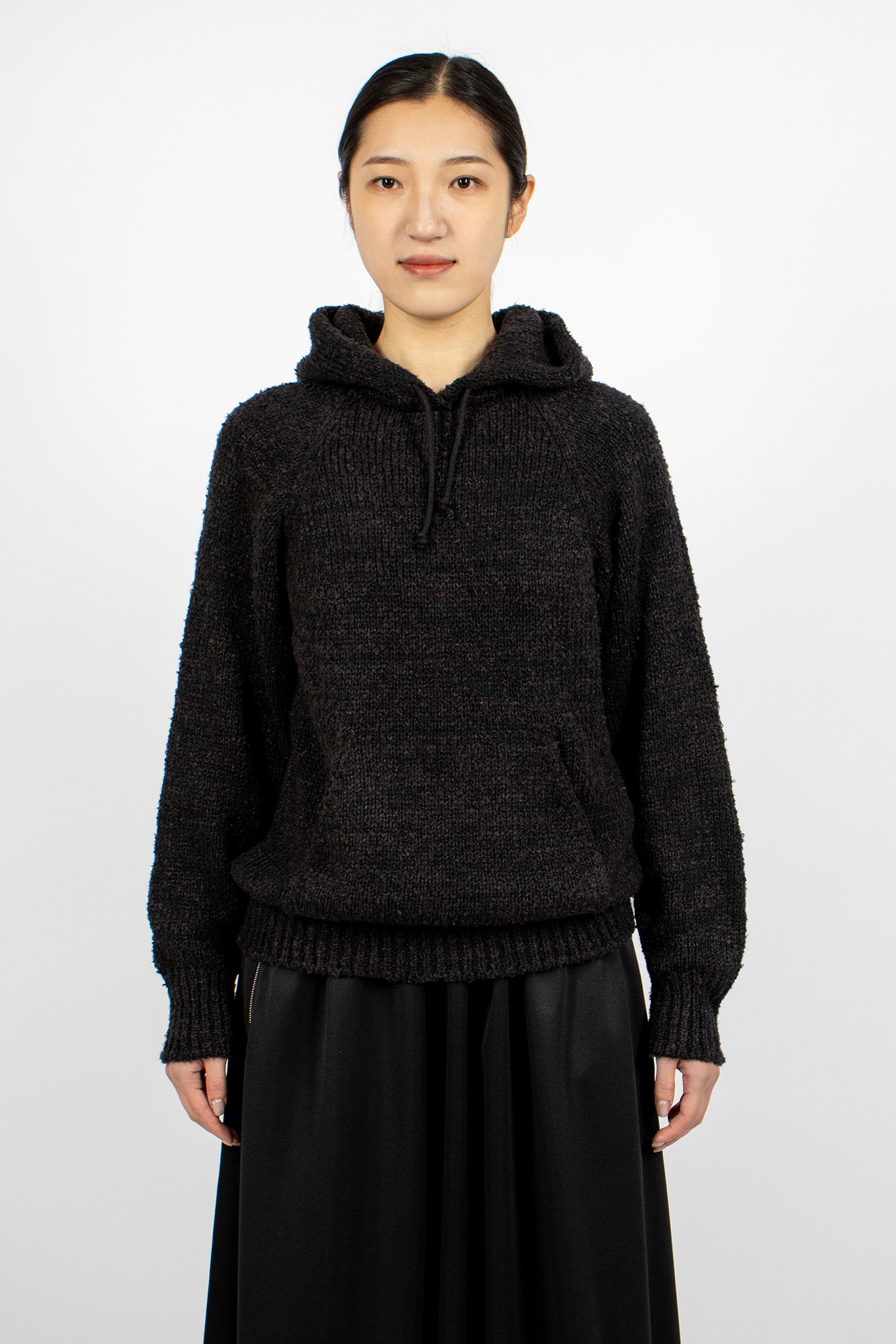Raglan Knit Hoodie Black