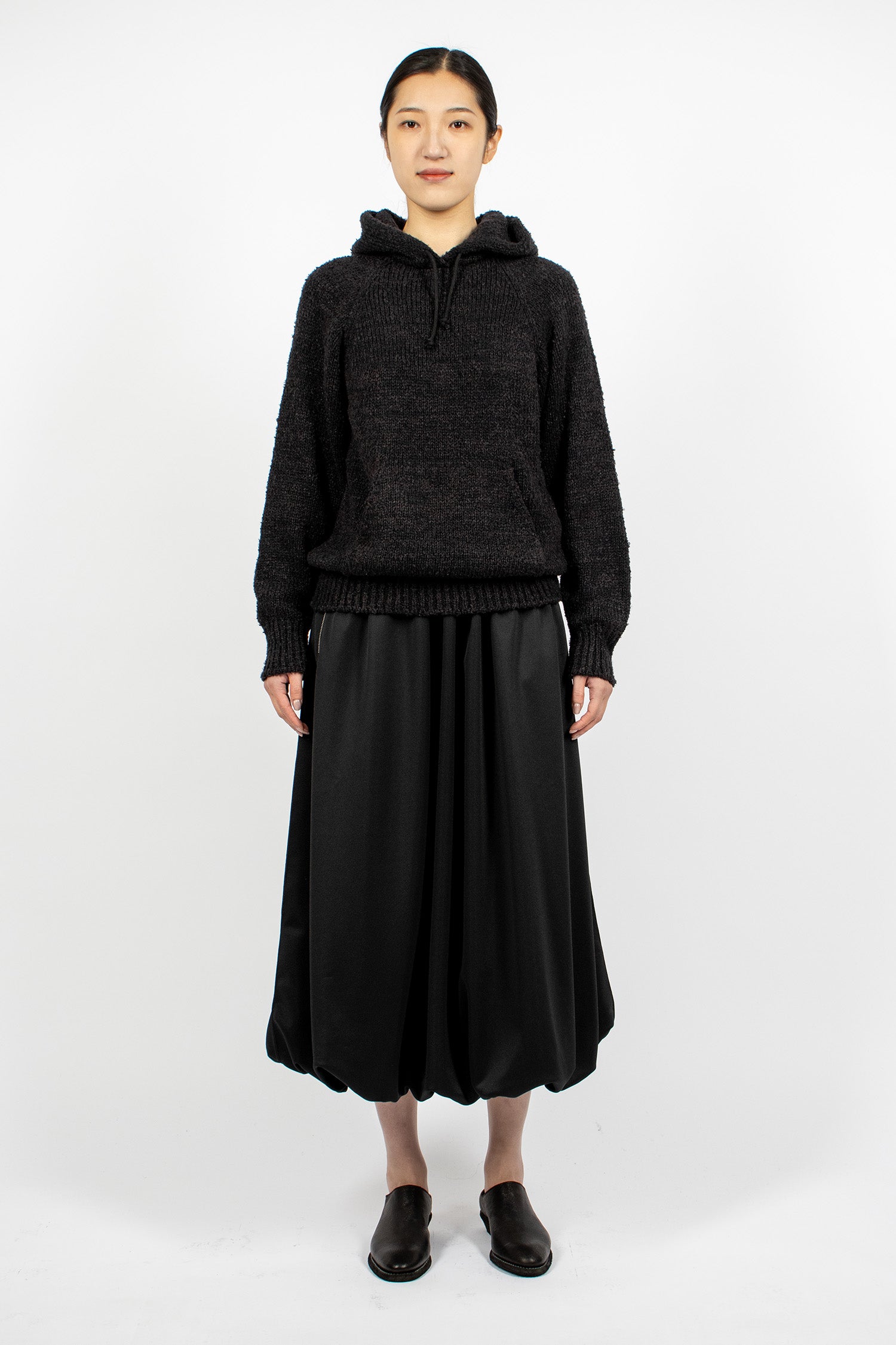 Raglan Knit Hoodie Black