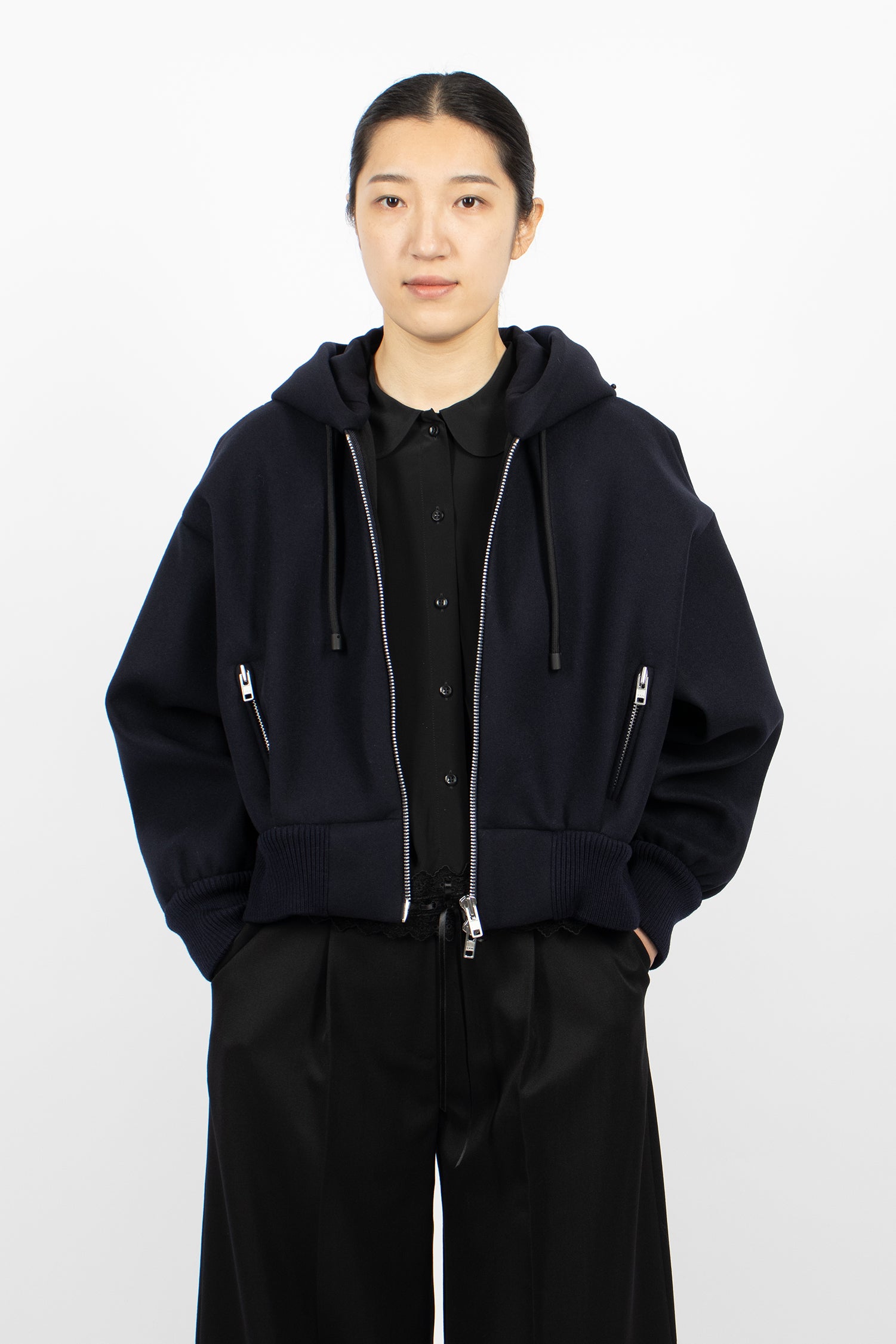 Hooded Zip-Up Bomber Navy/Jet